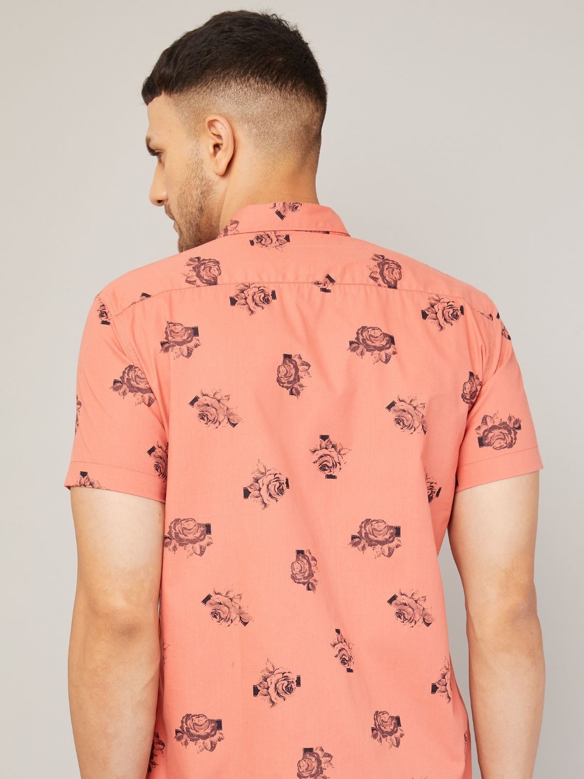 Louis Monarch Men Regular Fit Pink Printed Spread Collar Casual Half Shirt