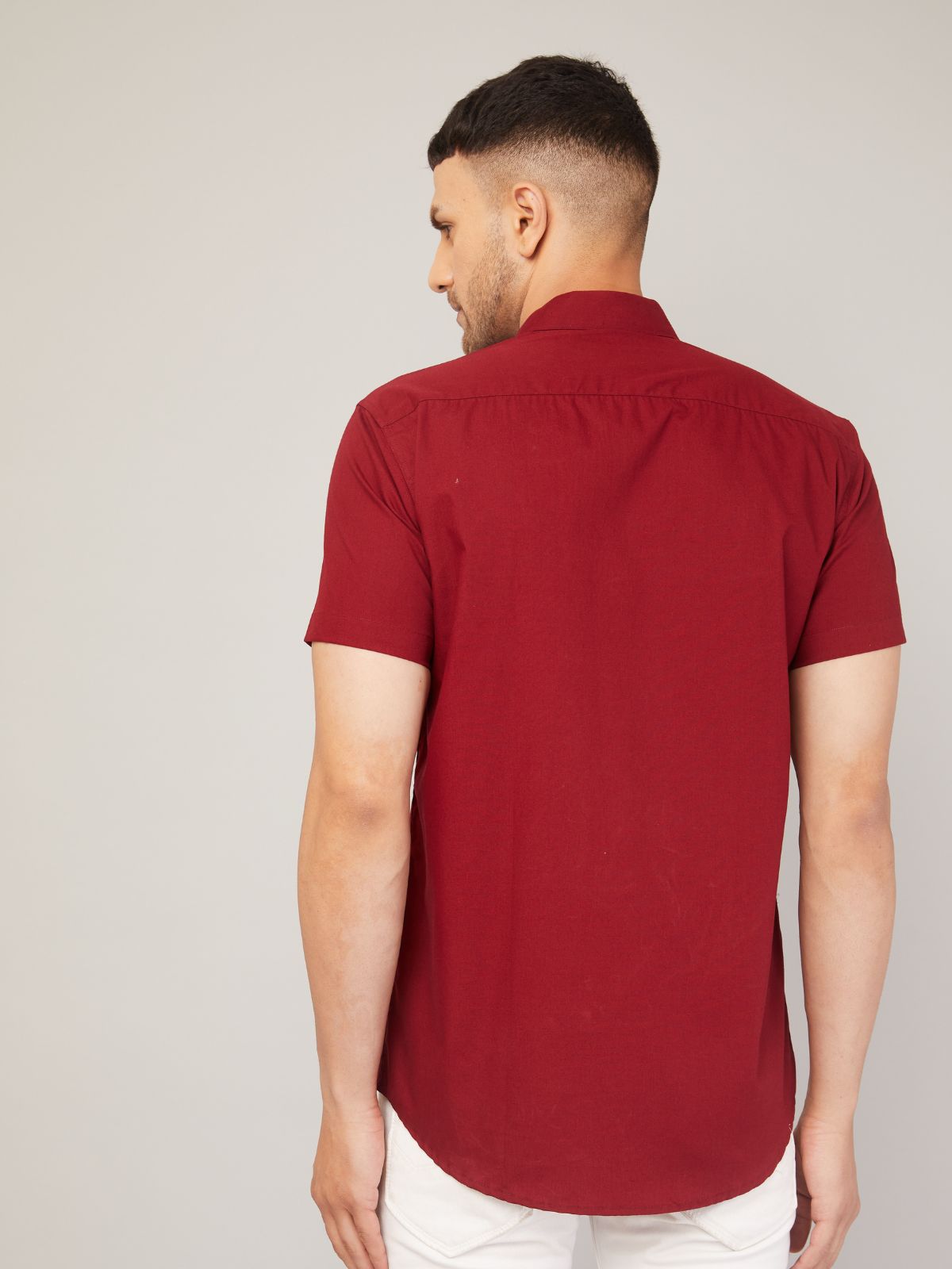 Louis Monarch Men Regular Fit Solid Maroon Spread Collar Casual Half Shirt