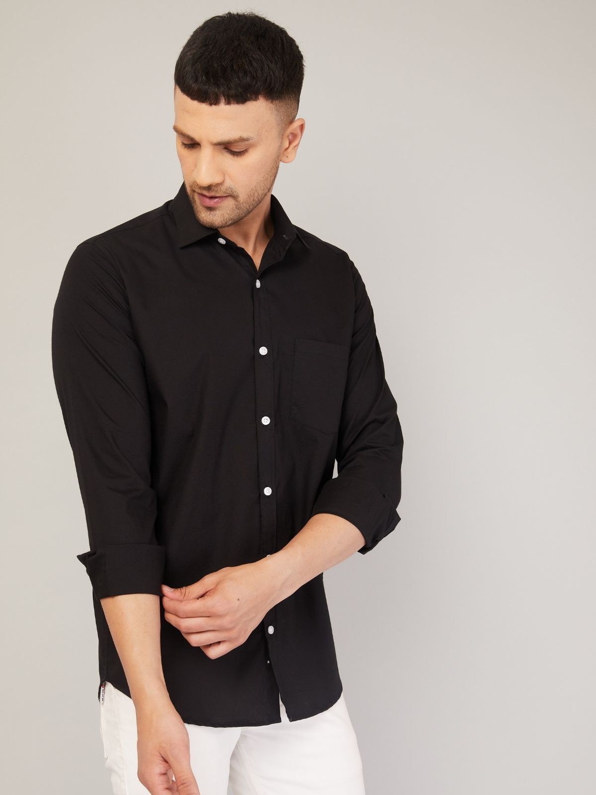 Louis Monarch Men Regular Fit Solid Spread  Collar Casual Black Color Shirt