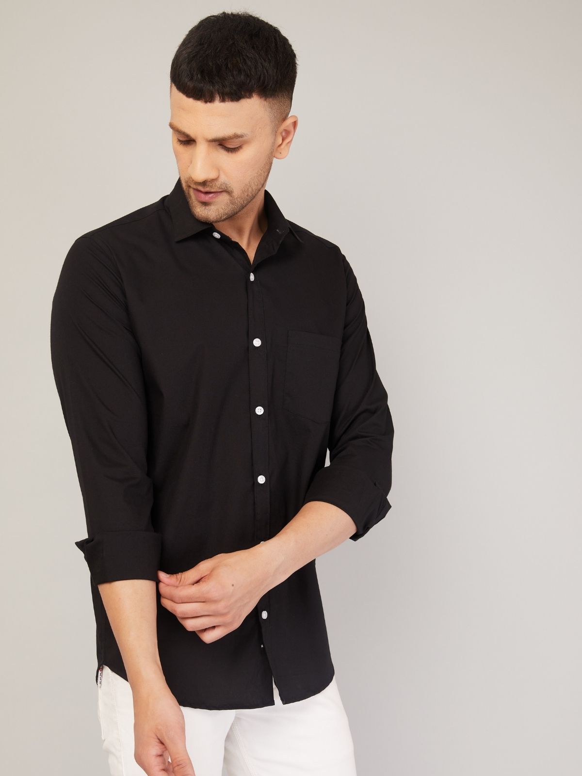 Louis Monarch Men Regular Fit Solid Spread  Collar Casual Black Color Shirt