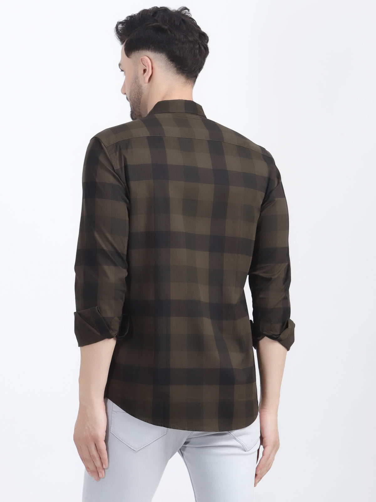 Louis Monarch Men Regular Fit Brown Checkered Spread Collar Casual Shirt