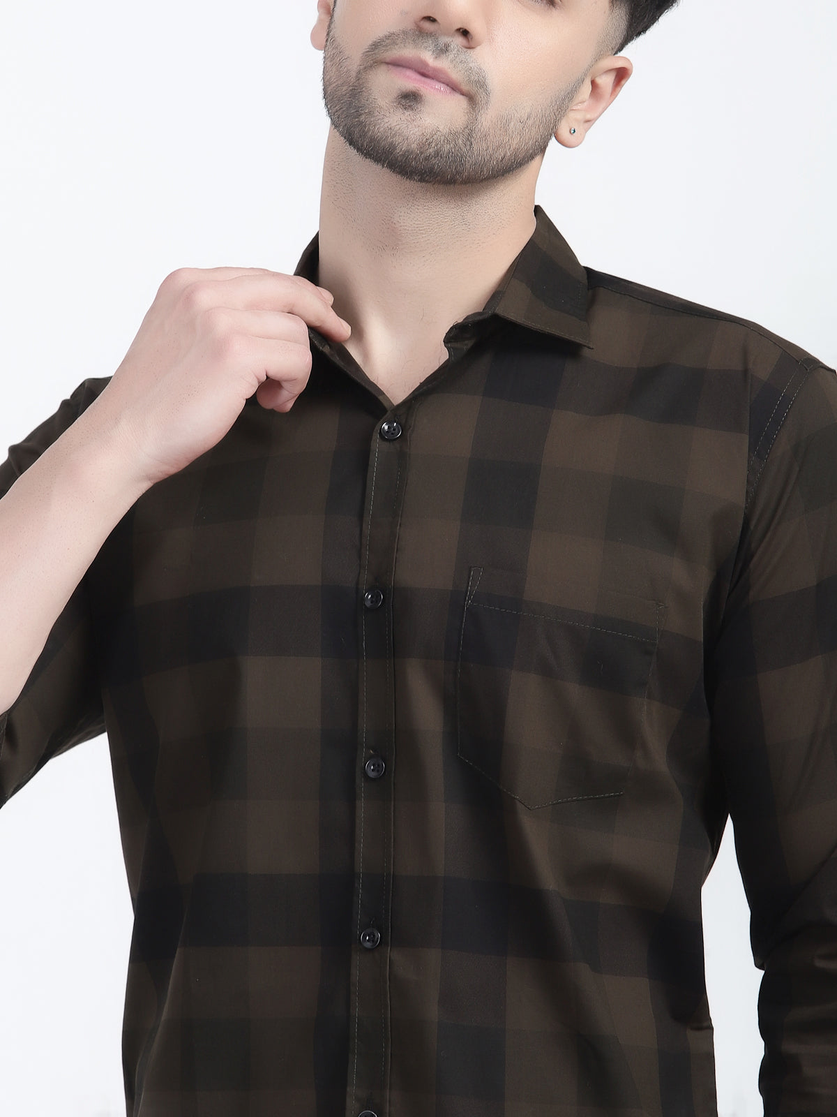 Louis Monarch Men Regular Fit Brown Checkered Spread Collar Casual Shirt