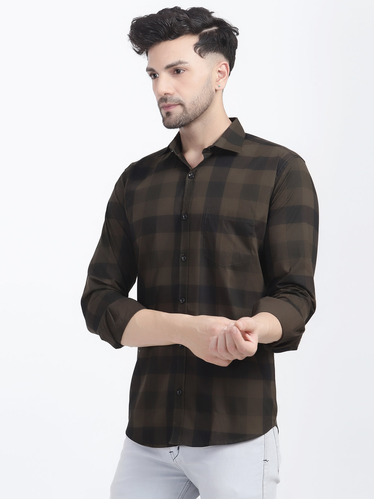 Louis Monarch Men Regular Fit Brown Checkered Spread Collar Casual Shirt