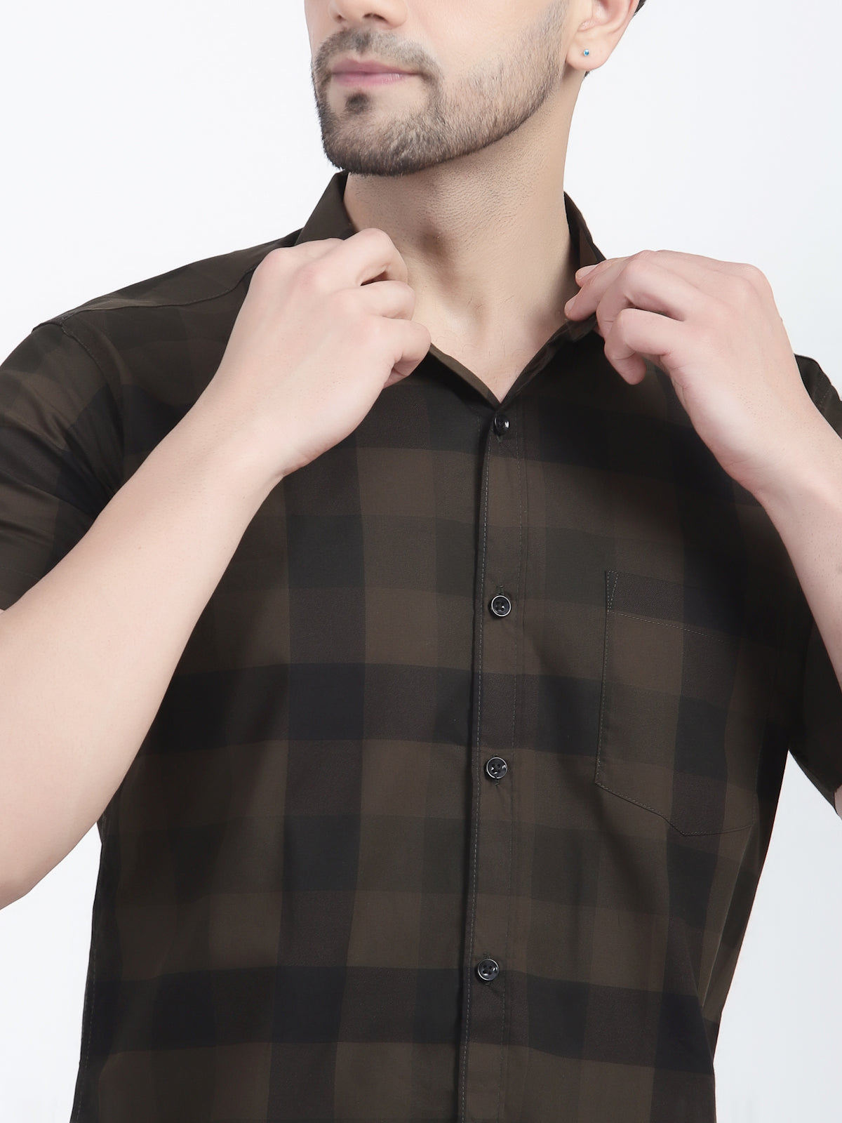 Louis Monarch Men Regular Fit Brown Checkered Spread Collar Casual Half Shirt