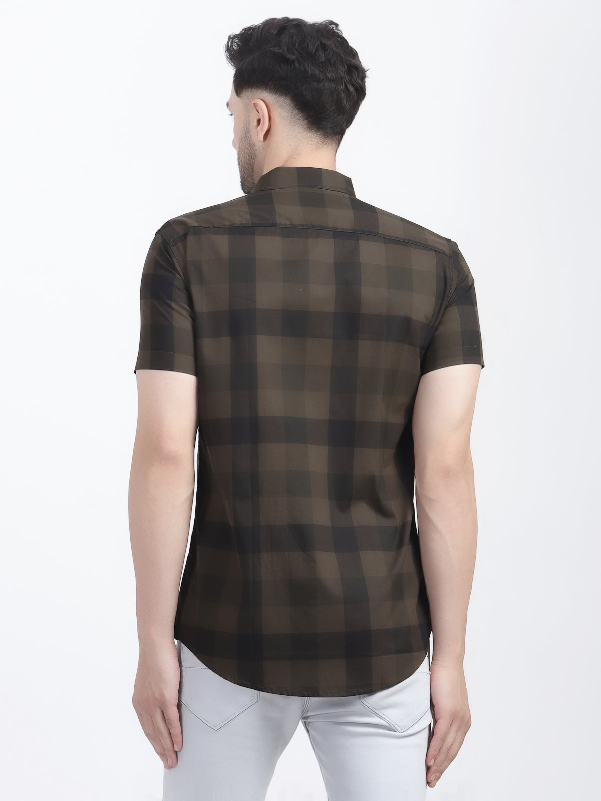 Louis Monarch Men Regular Fit Brown Checkered Spread Collar Casual Half Shirt