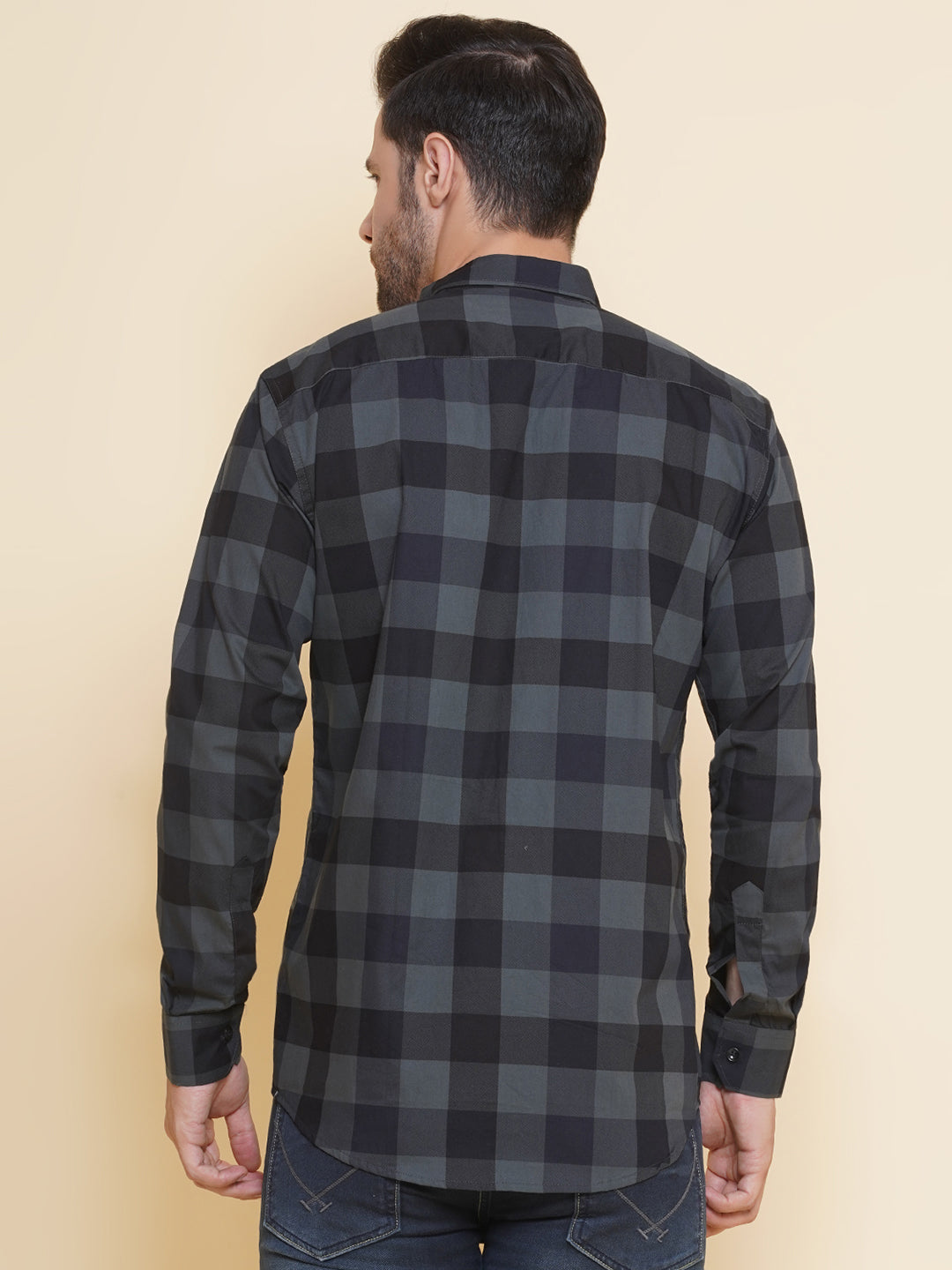 Louis Monarch Men Regular Fit Grey Checkered Spread Collar Casual Shirt