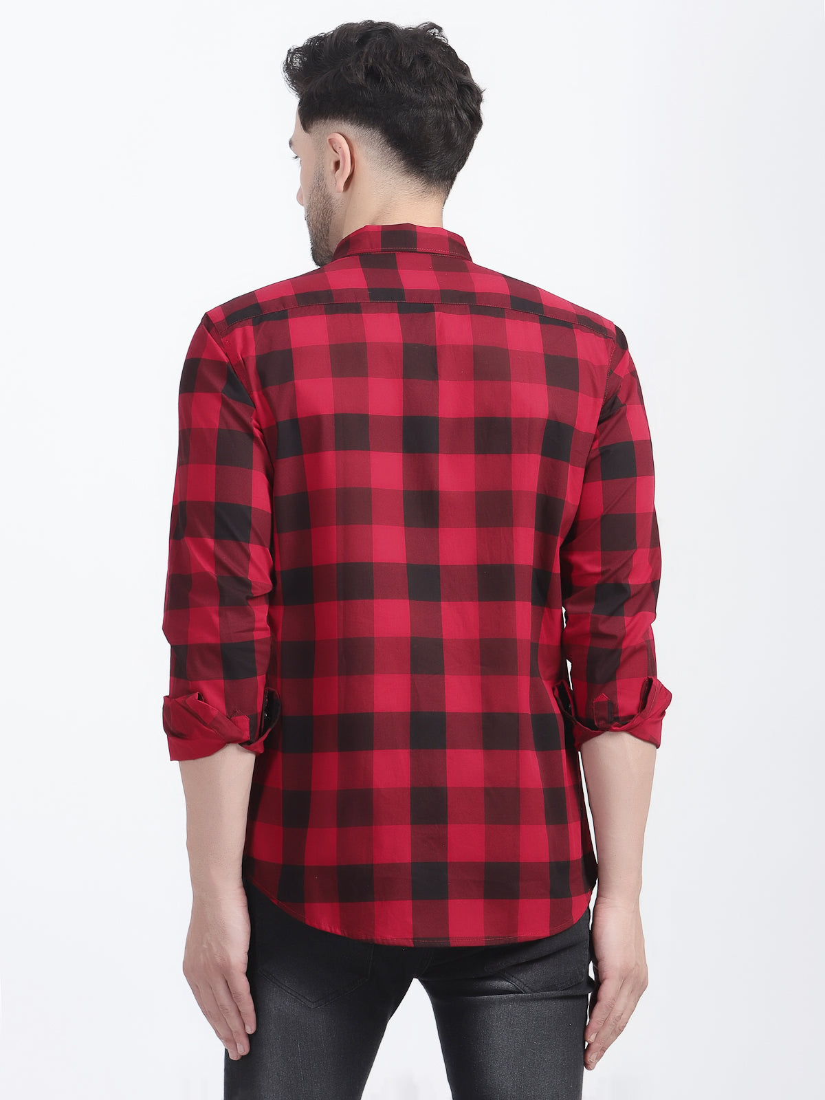 Louis Monarch Men Regular Fit Red Checkered Spread Collar Casual Shirt