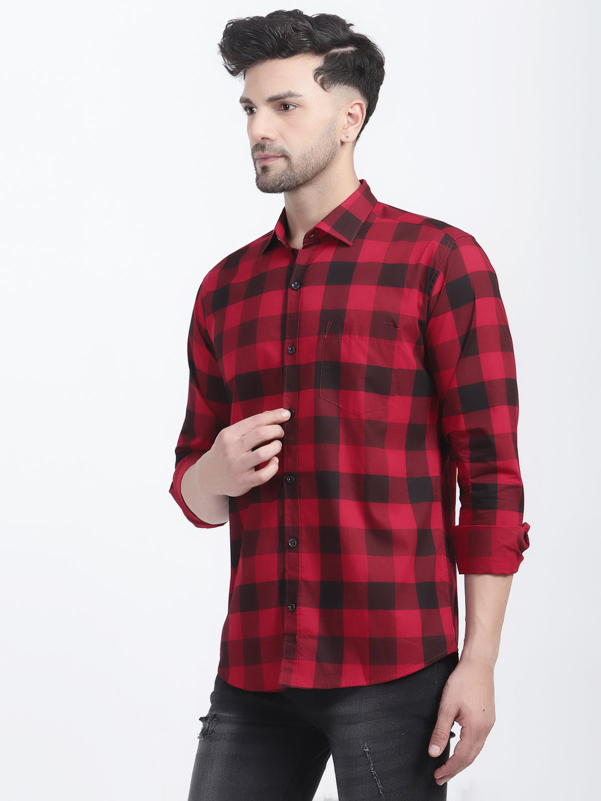Louis Monarch Men Regular Fit Red Checkered Spread Collar Casual Shirt