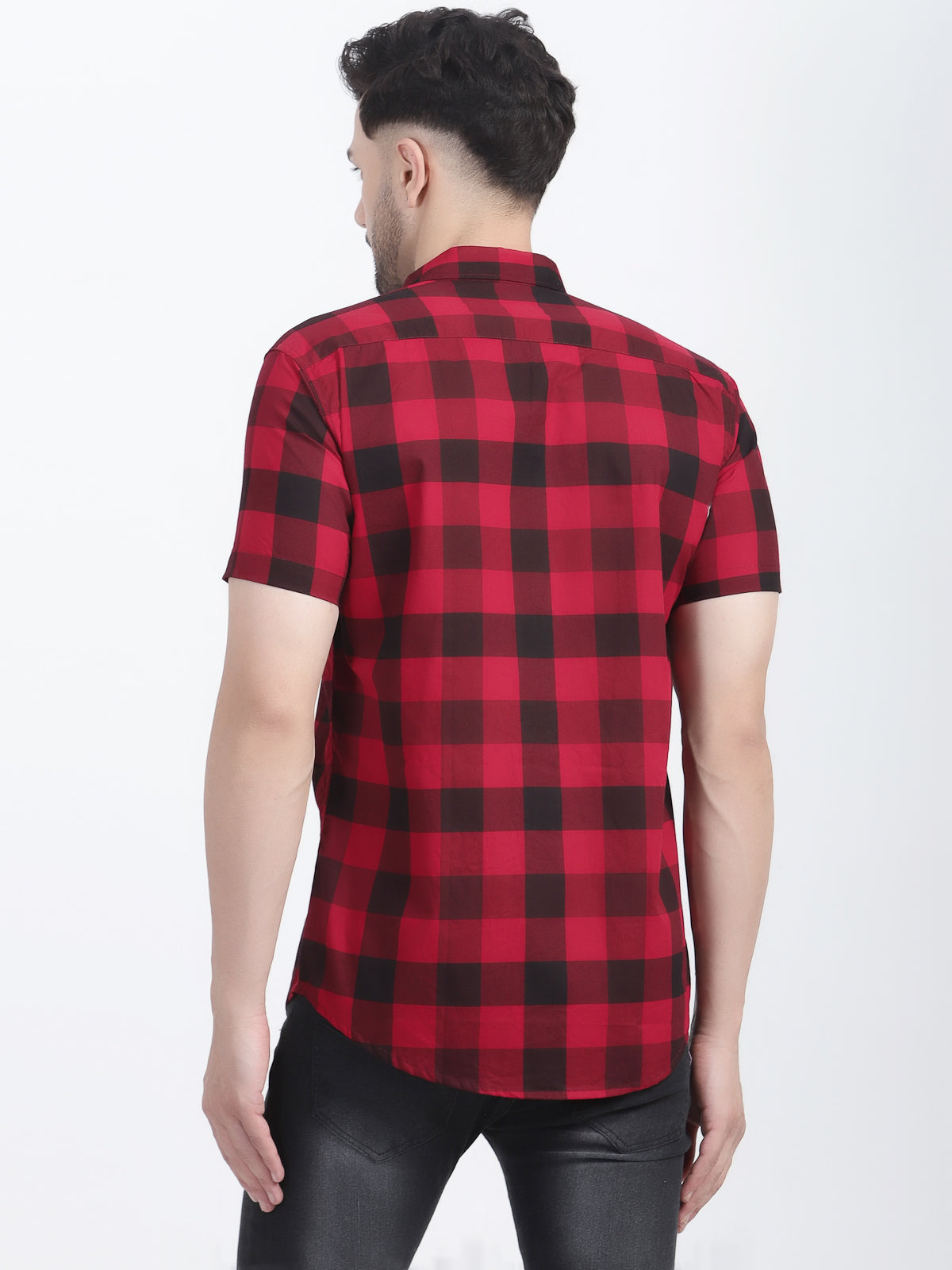 Louis Monarch Men Regular Fit Red Checkered Spread Collar Casual Half Shirt
