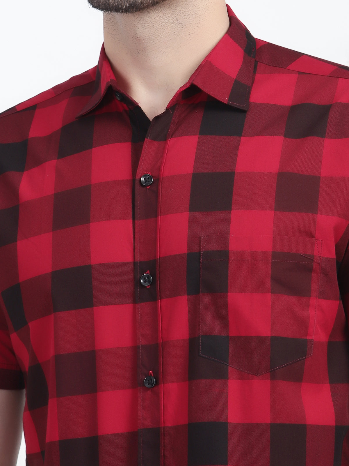 Louis Monarch Men Regular Fit Red Checkered Spread Collar Casual Half Shirt