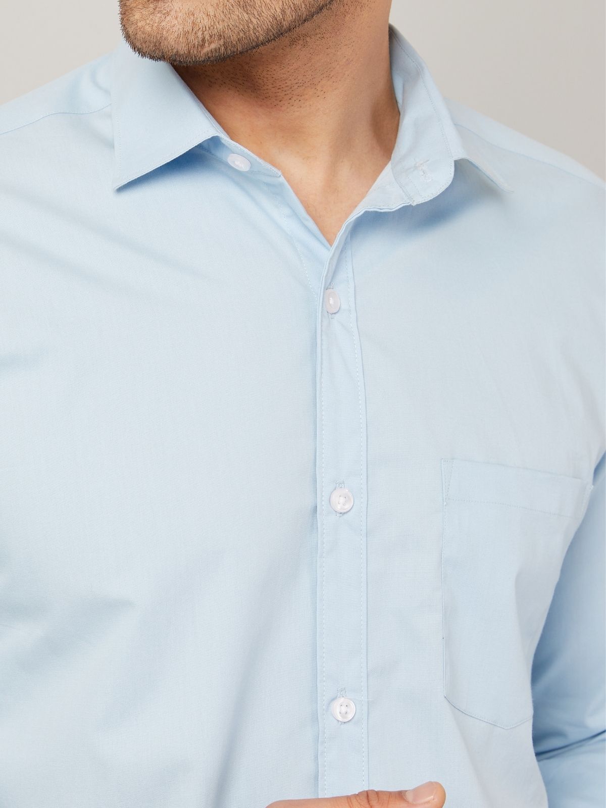Louis Monarch Men Regular Fit Solid Spread  Collar Casual Sky Blue Color Shirt