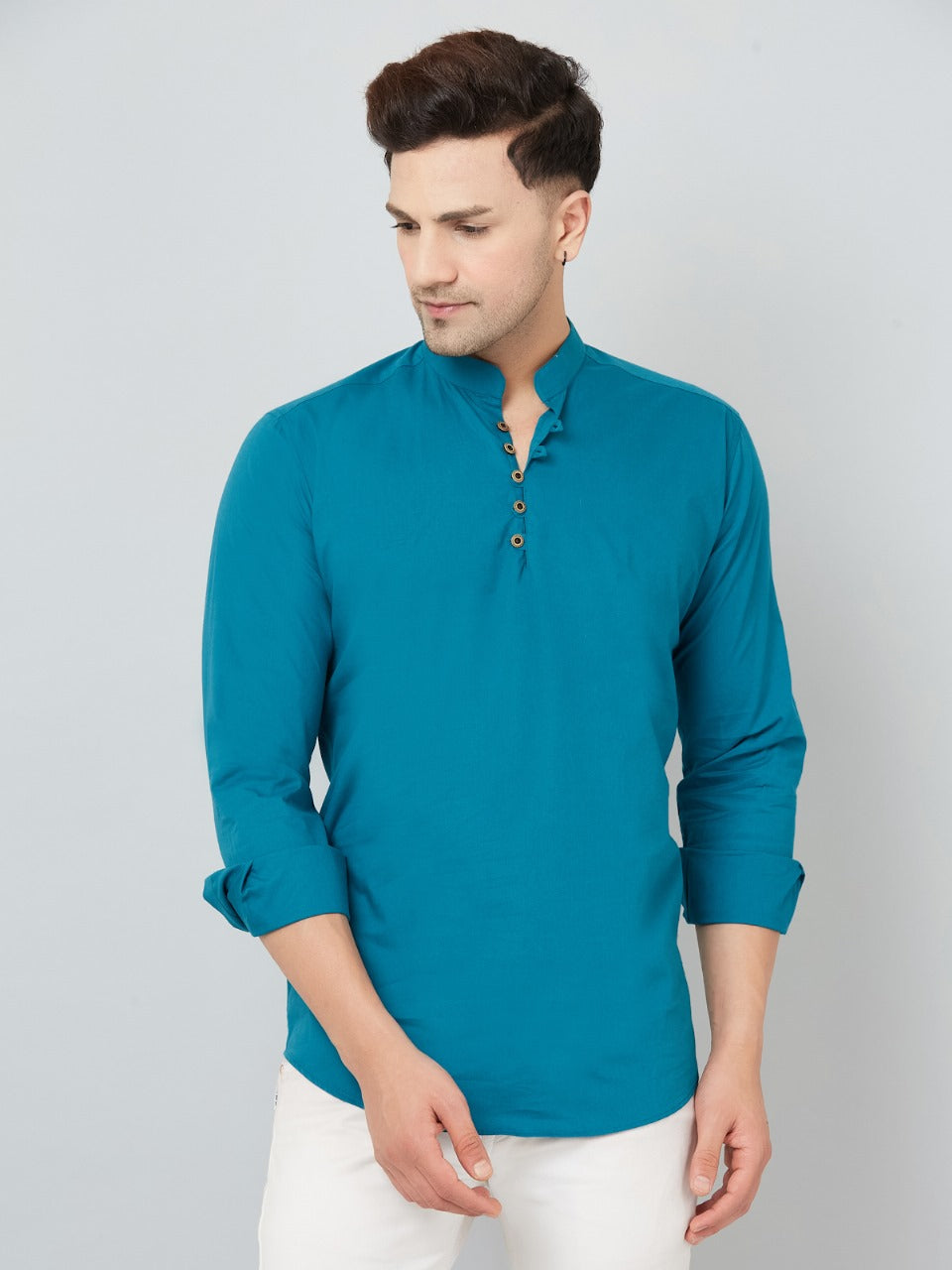 Louis Monarch Men Solid Airforce Pure Cotton Straight Short Kurta