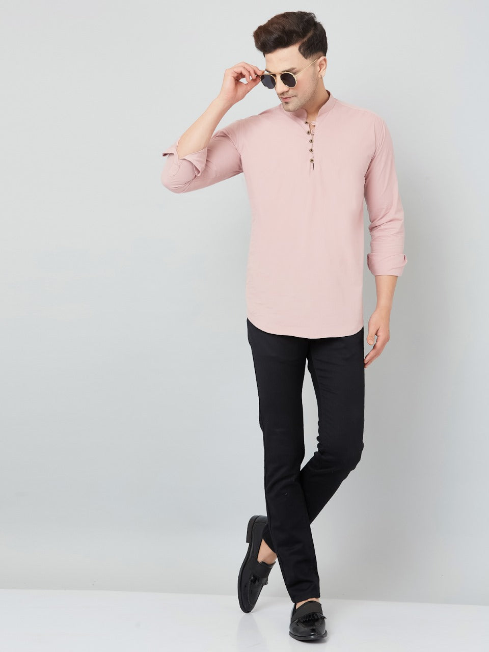 Louis Monarch Men Solid Peach Pure Cotton Straight Short Kurta