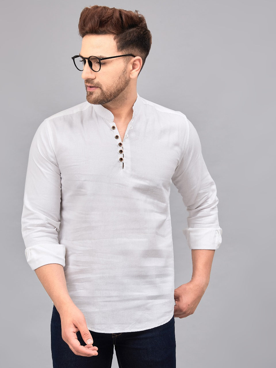 Louis Monarch Men Solid White Pure Cotton Straight Short Kurta