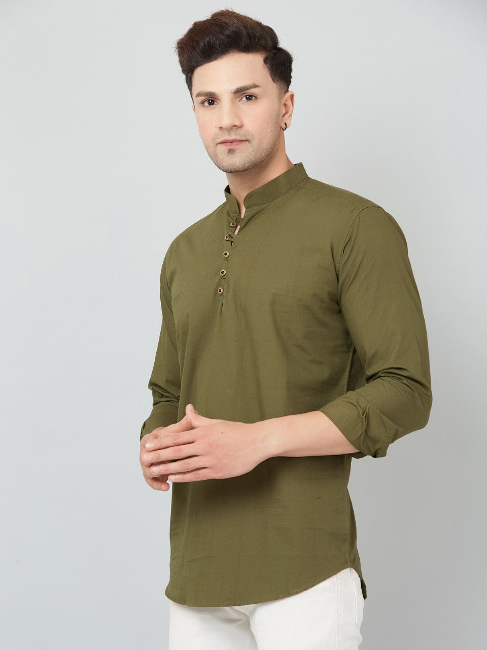 Louis Monarch Men Solid Green Pure Cotton Straight Short Kurta