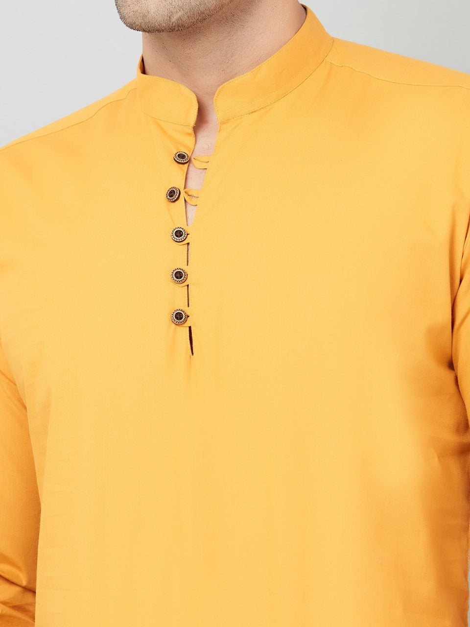 Louis Monarch Men Solid Yellow Pure Cotton Straight Short Kurta