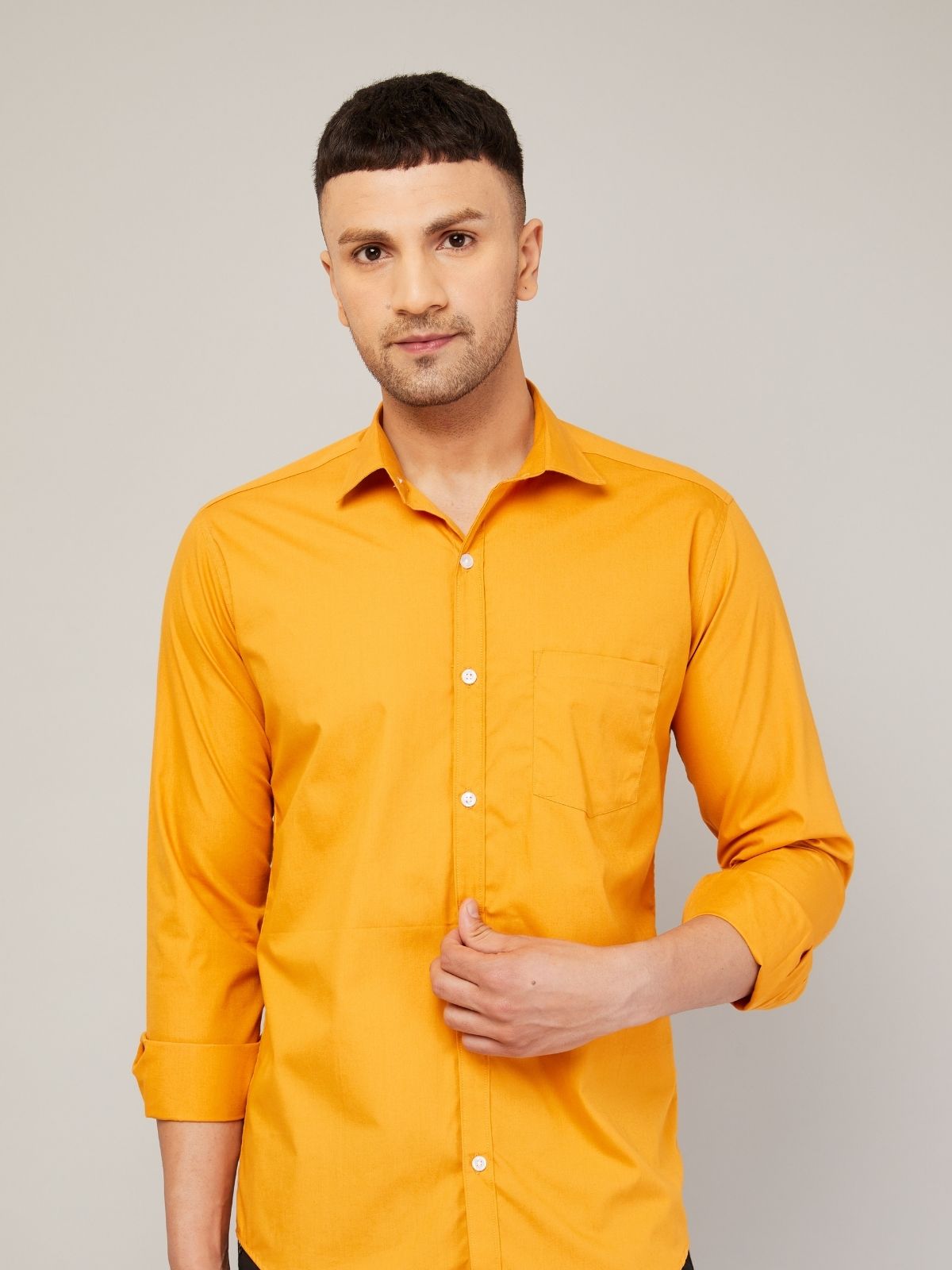 Louis Monarch Men Regular Fit Solid Spread  Collar Casual Yellow Color Shirt