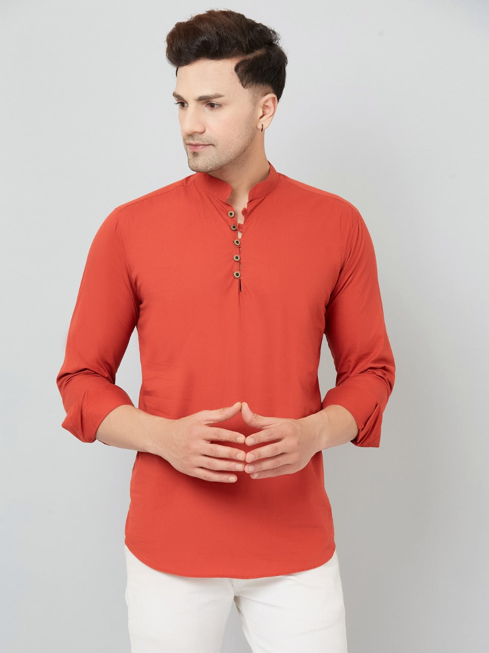 Louis Monarch Men Solid Orange Pure Cotton Straight Short Kurta