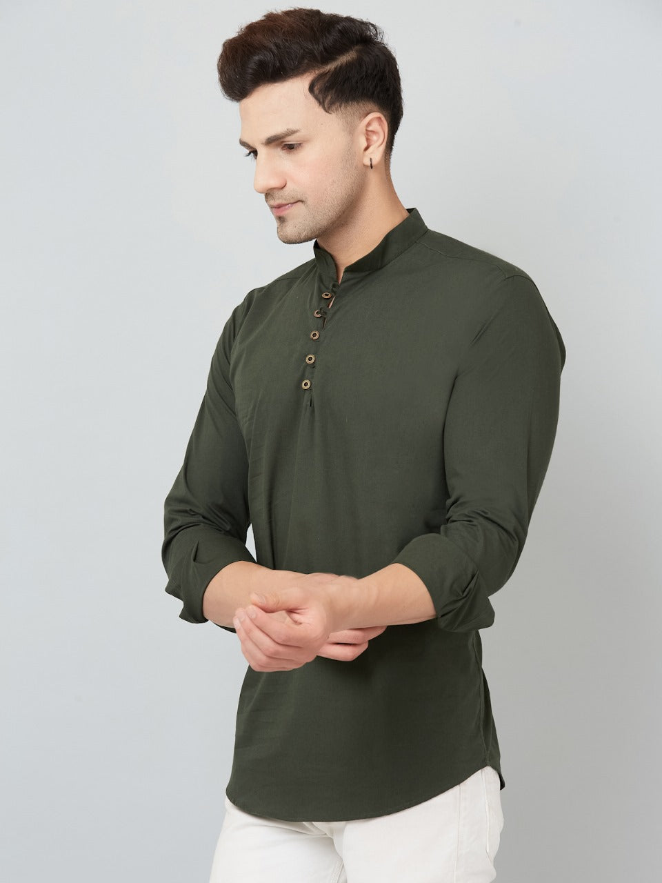 Louis Monarch Men Solid Green Pure Cotton Straight Short Kurta