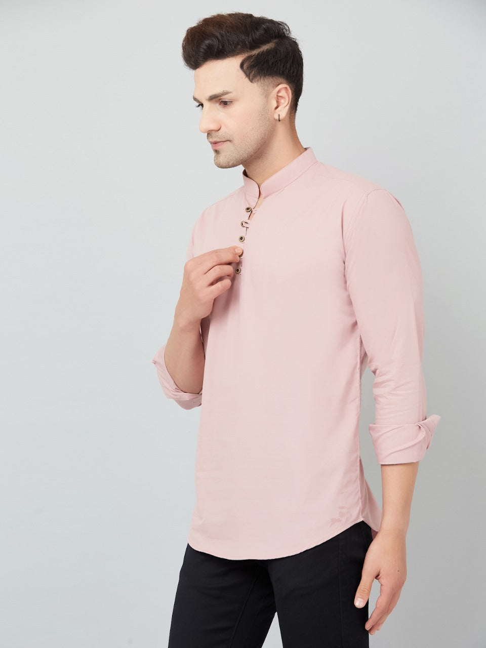 Louis Monarch Men Solid Peach Pure Cotton Straight Short Kurta