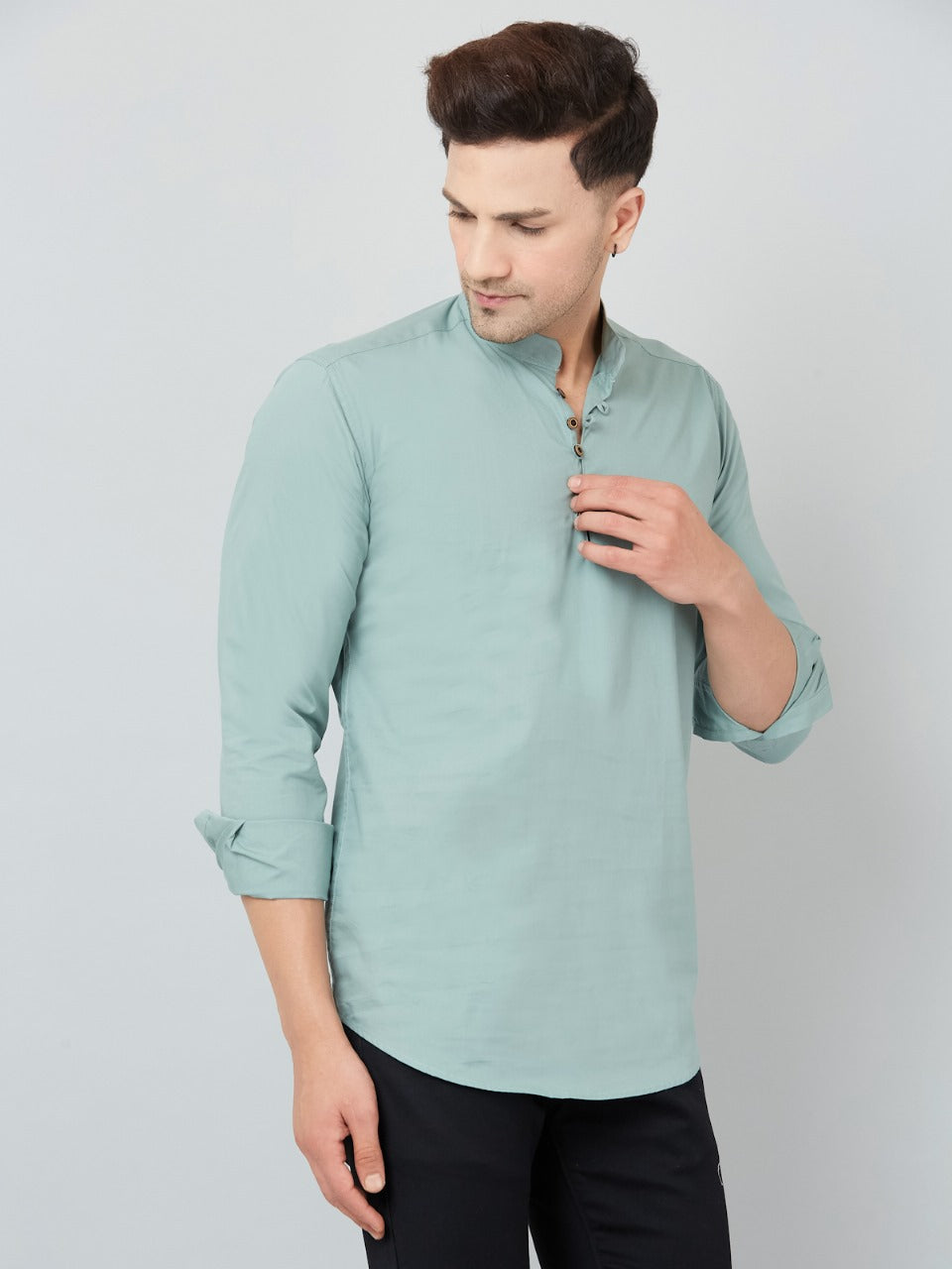 Louis Monarch Men Solid Pista Pure Cotton Straight Short Kurta