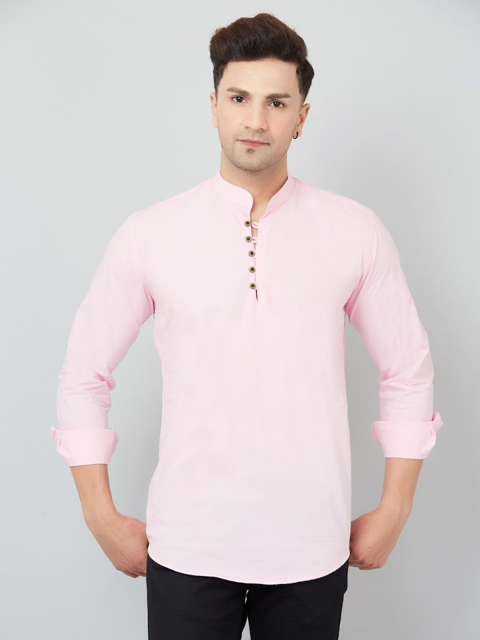 Louis Monarch Men Solid Pink Pure Cotton Straight Short Kurta