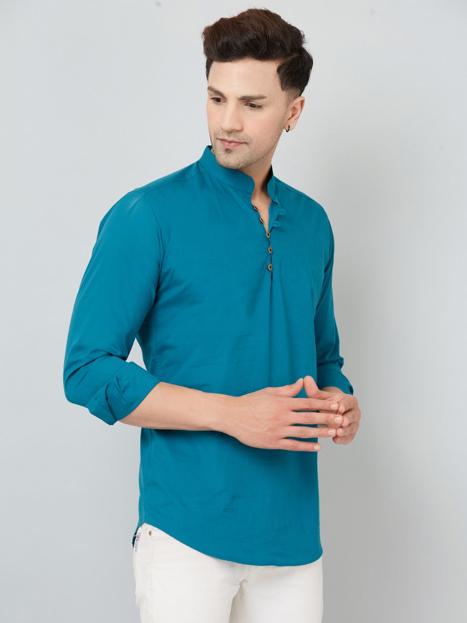 Louis Monarch Men Solid Airforce Pure Cotton Straight Short Kurta