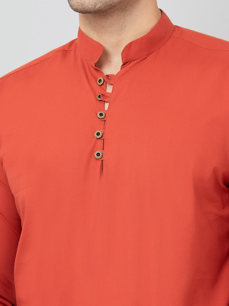 Louis Monarch Men Solid Orange Pure Cotton Straight Short Kurta
