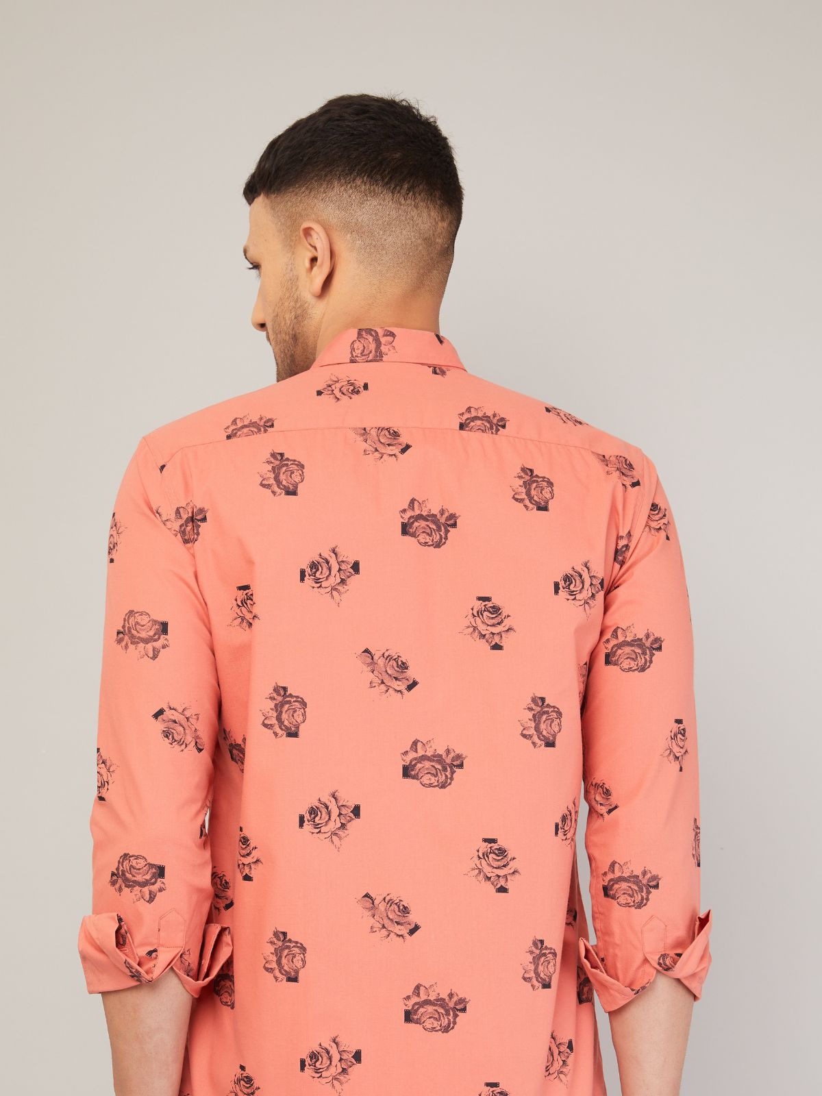 Louis Monarch Men Regular Fit Rose Print Pink Spread Collar Casual Shirt