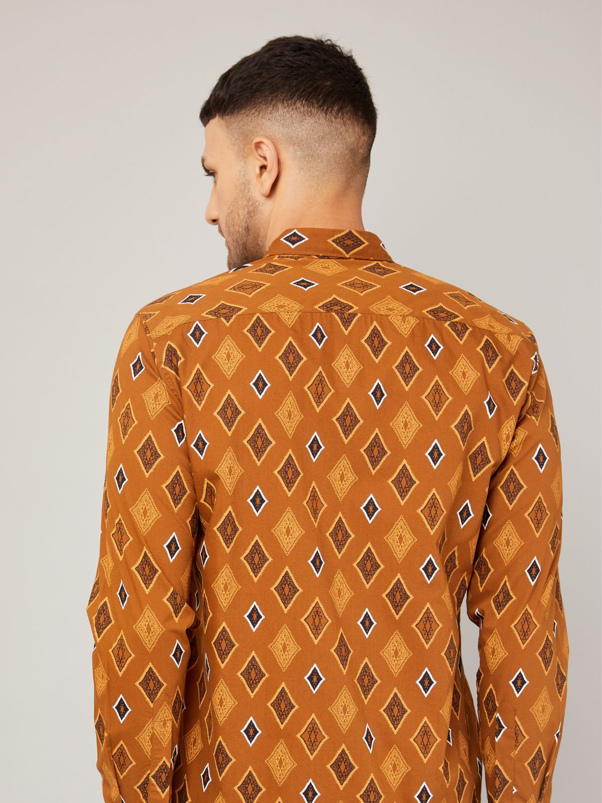 Louis Monarch Men Regular Fit Block Printed Brown Spread Collar Casual Shirt