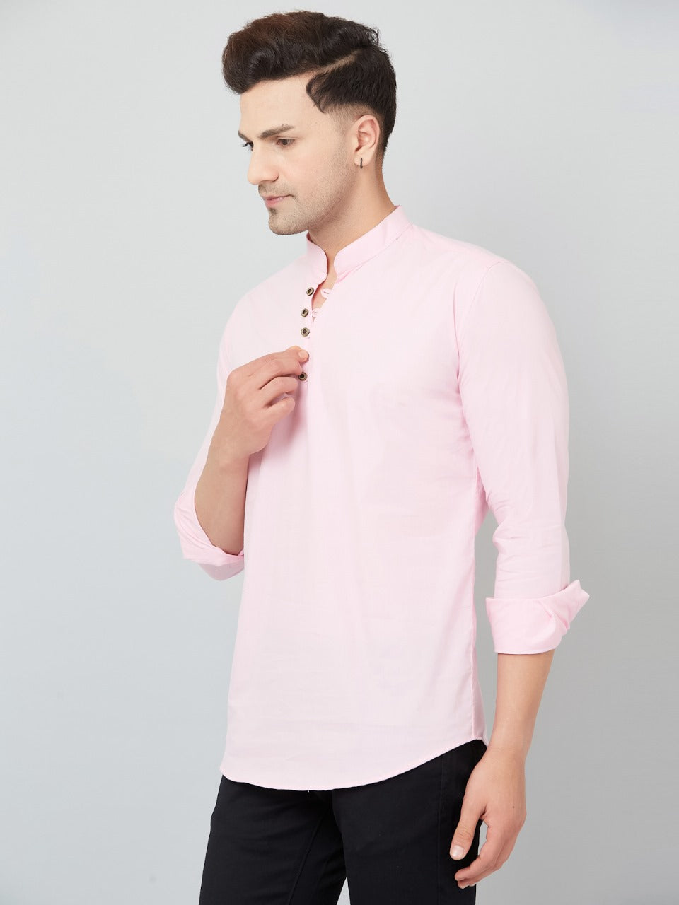 Louis Monarch Men Solid Pink Pure Cotton Straight Short Kurta