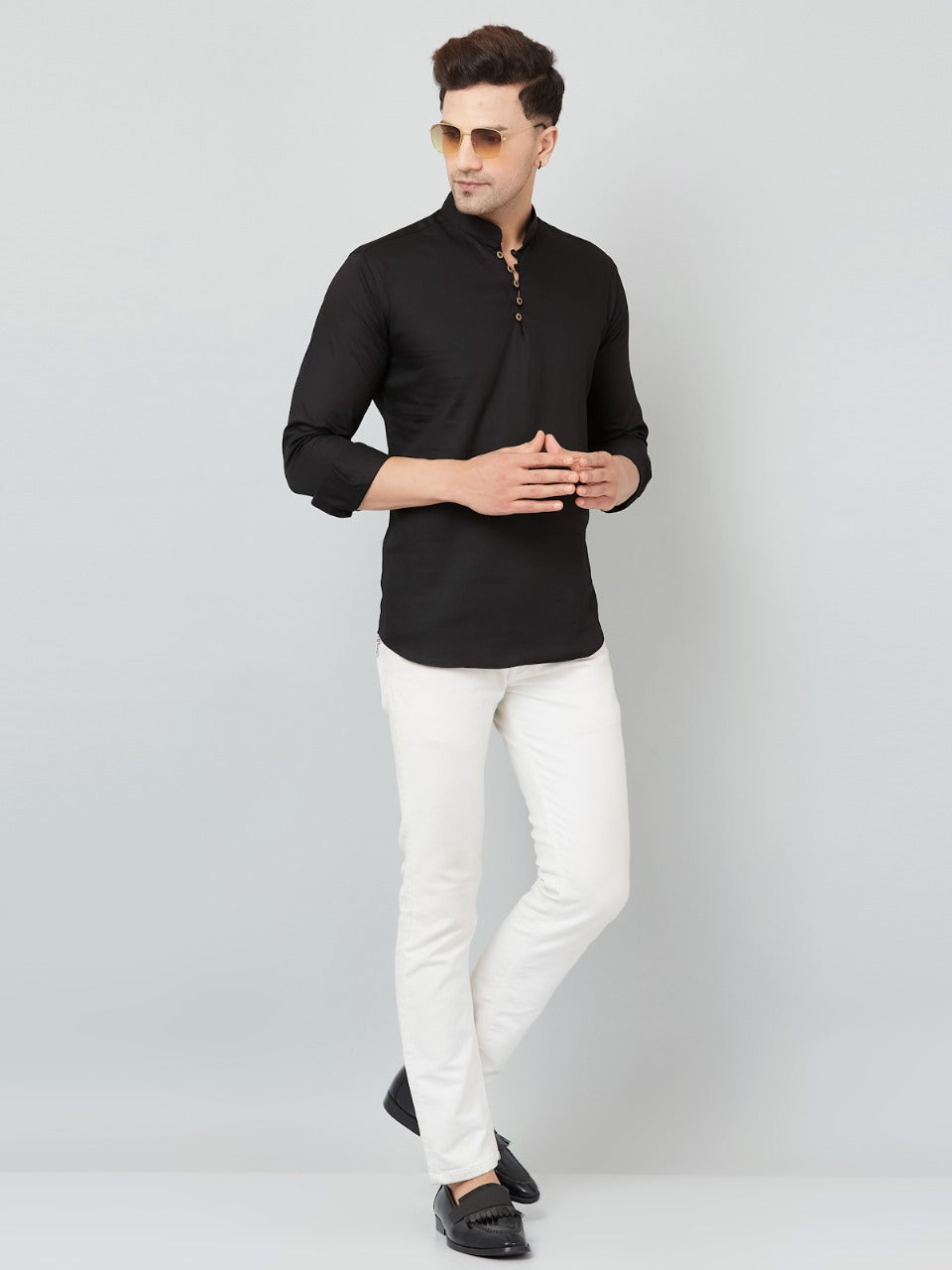 Louis Monarch Men Solid Black Pure Cotton Straight Short Kurta