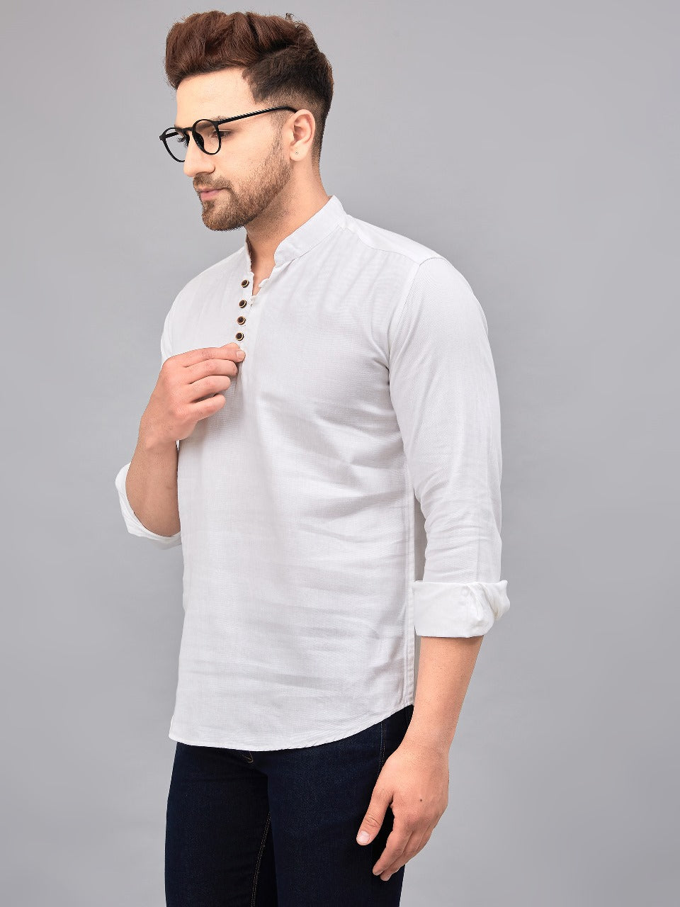 Louis Monarch Men Solid White Pure Cotton Straight Short Kurta