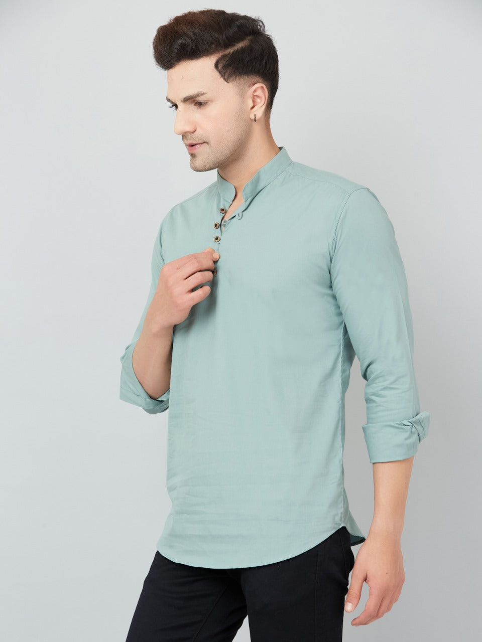 Louis Monarch Men Solid Pista Pure Cotton Straight Short Kurta