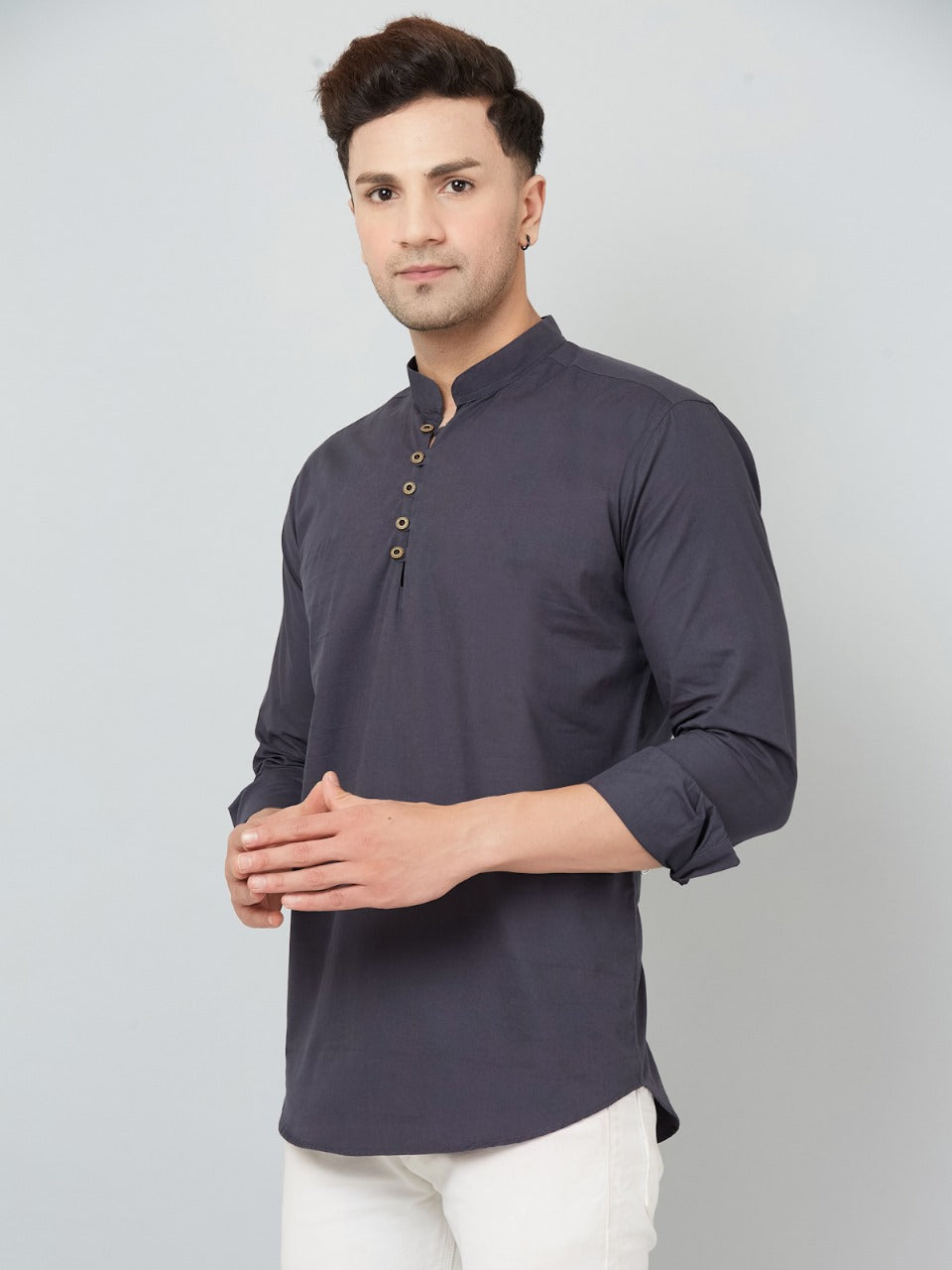 Louis Monarch Men Solid Grey Pure Cotton Straight Short Kurta