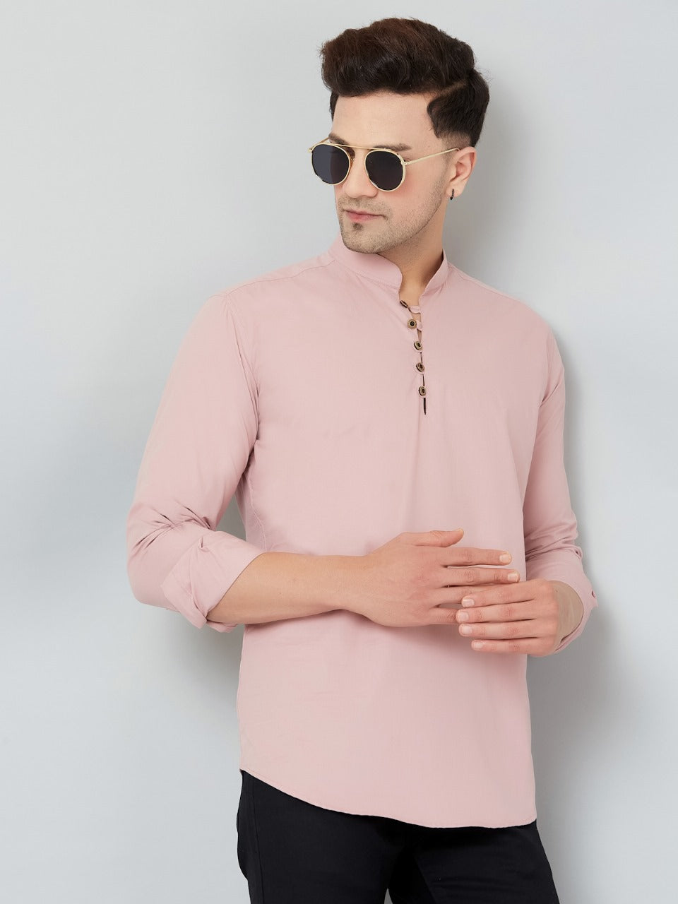 Louis Monarch Men Solid Peach Pure Cotton Straight Short Kurta