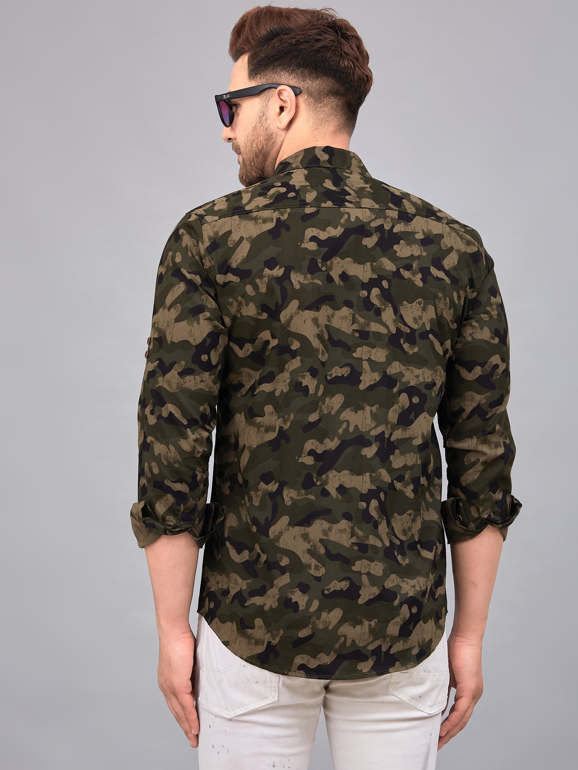 Louis Monarch Men Regular Fit Camouflage Green Printed Spread Collar Casual Shirt