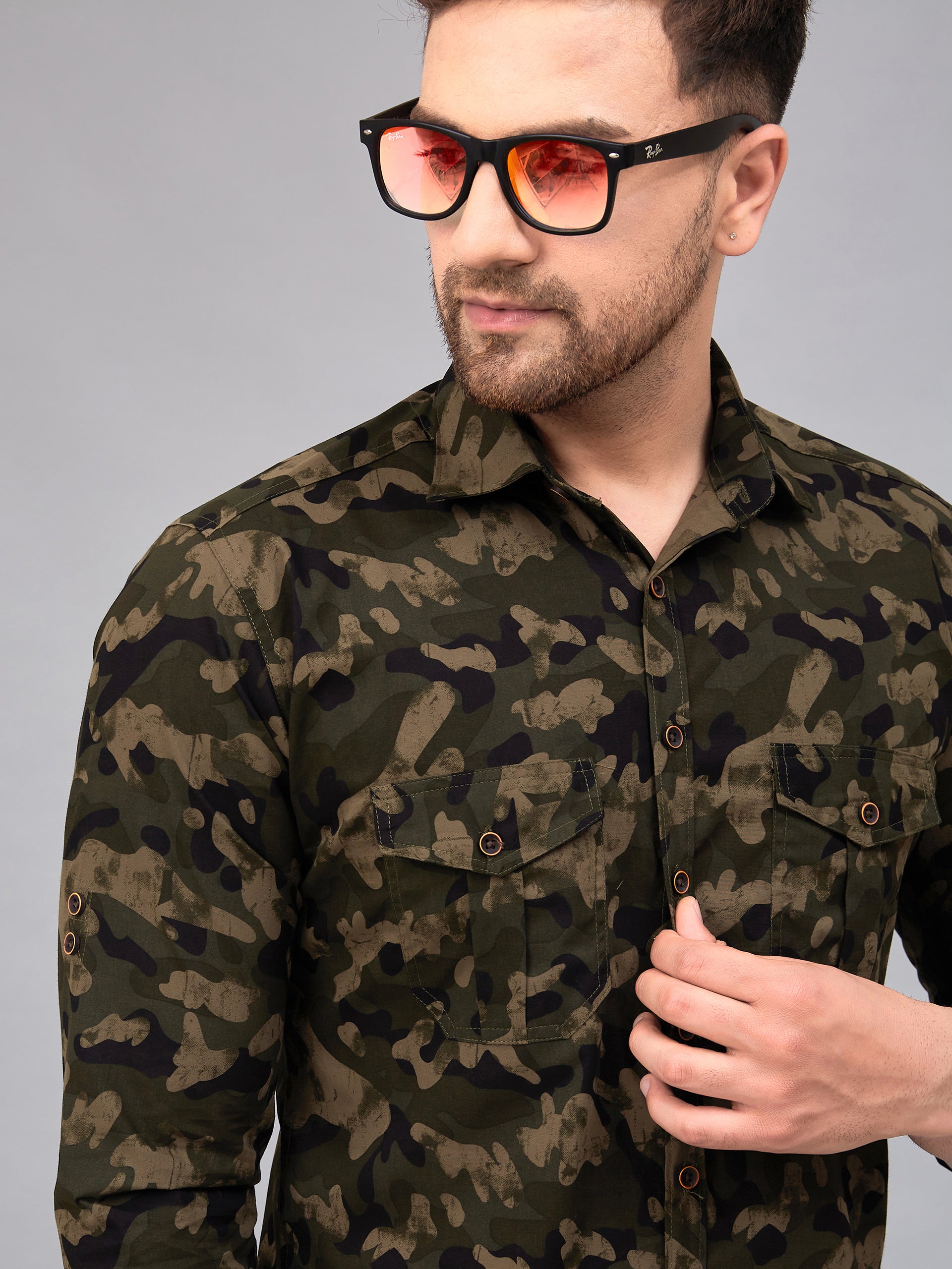 Louis Monarch Men Regular Fit Camouflage Green Printed Spread Collar Casual Shirt