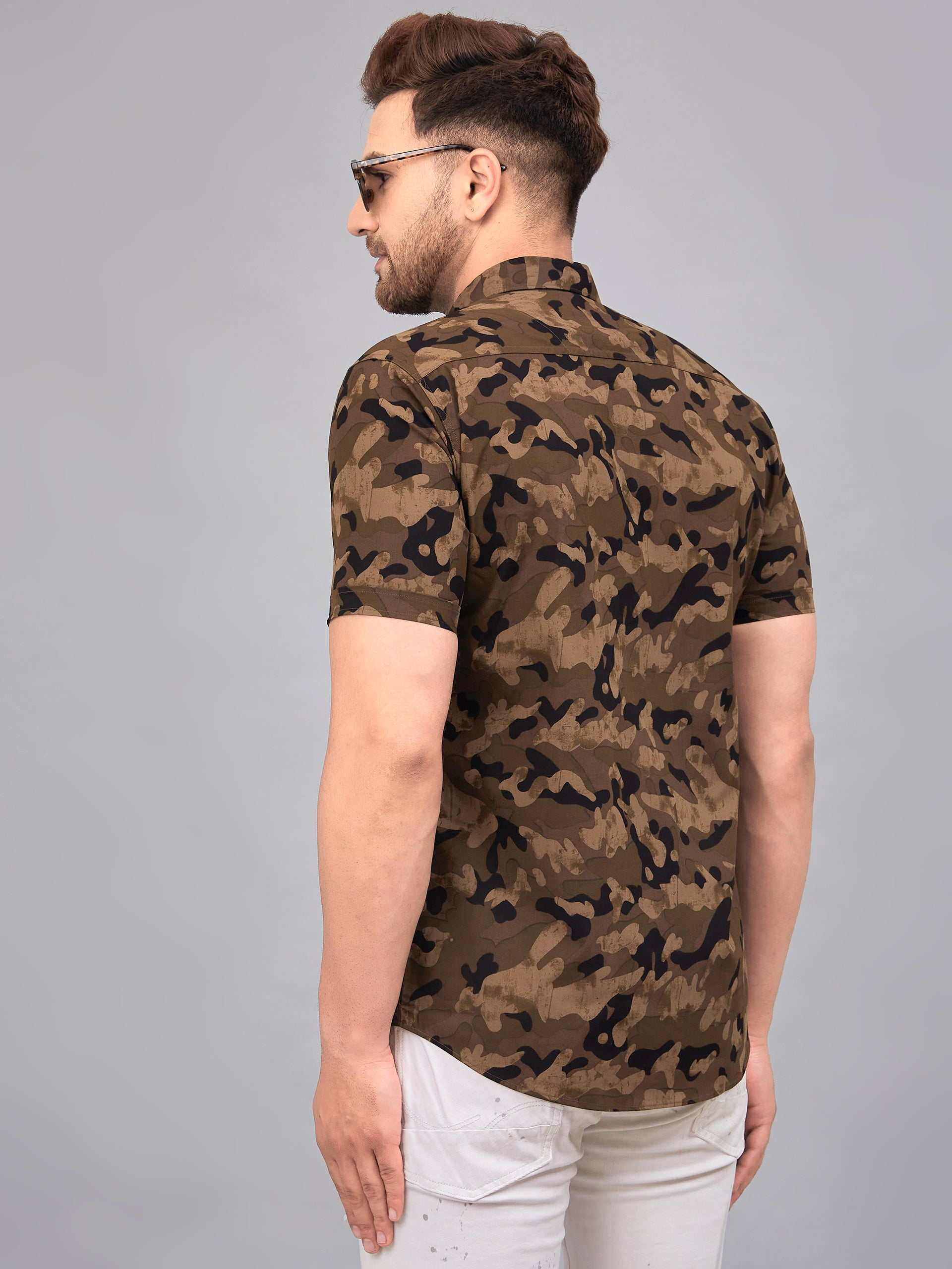 Louis Monarch Men Regular Fit Brown Printed Spread Collar Casual Half Shirt