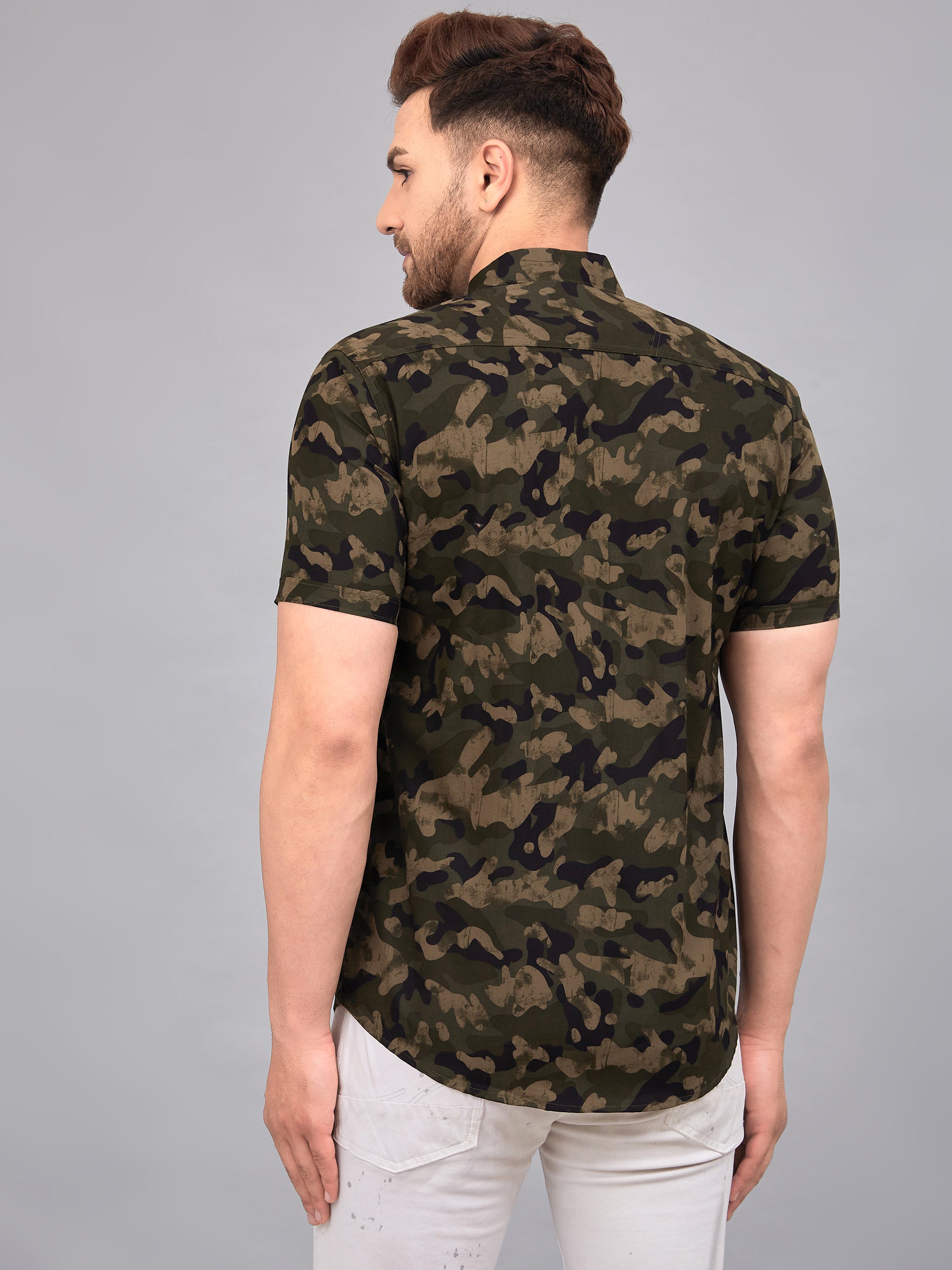 Louis Monarch Men Regular Fit Green Printed Spread Collar Casual Half Shirt