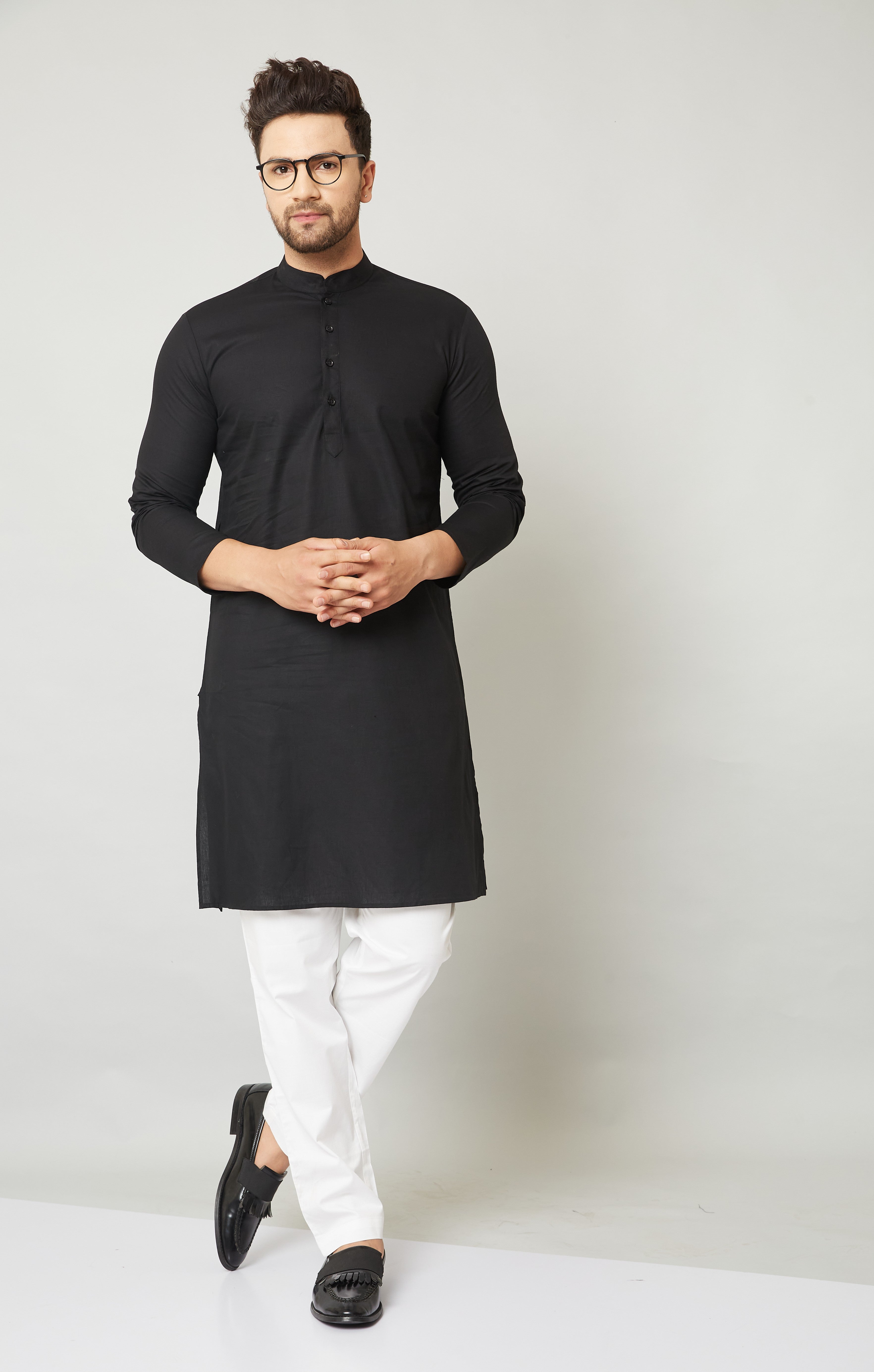 Louis Monarch Men Black Linen Pure Cotton Straight Kurta