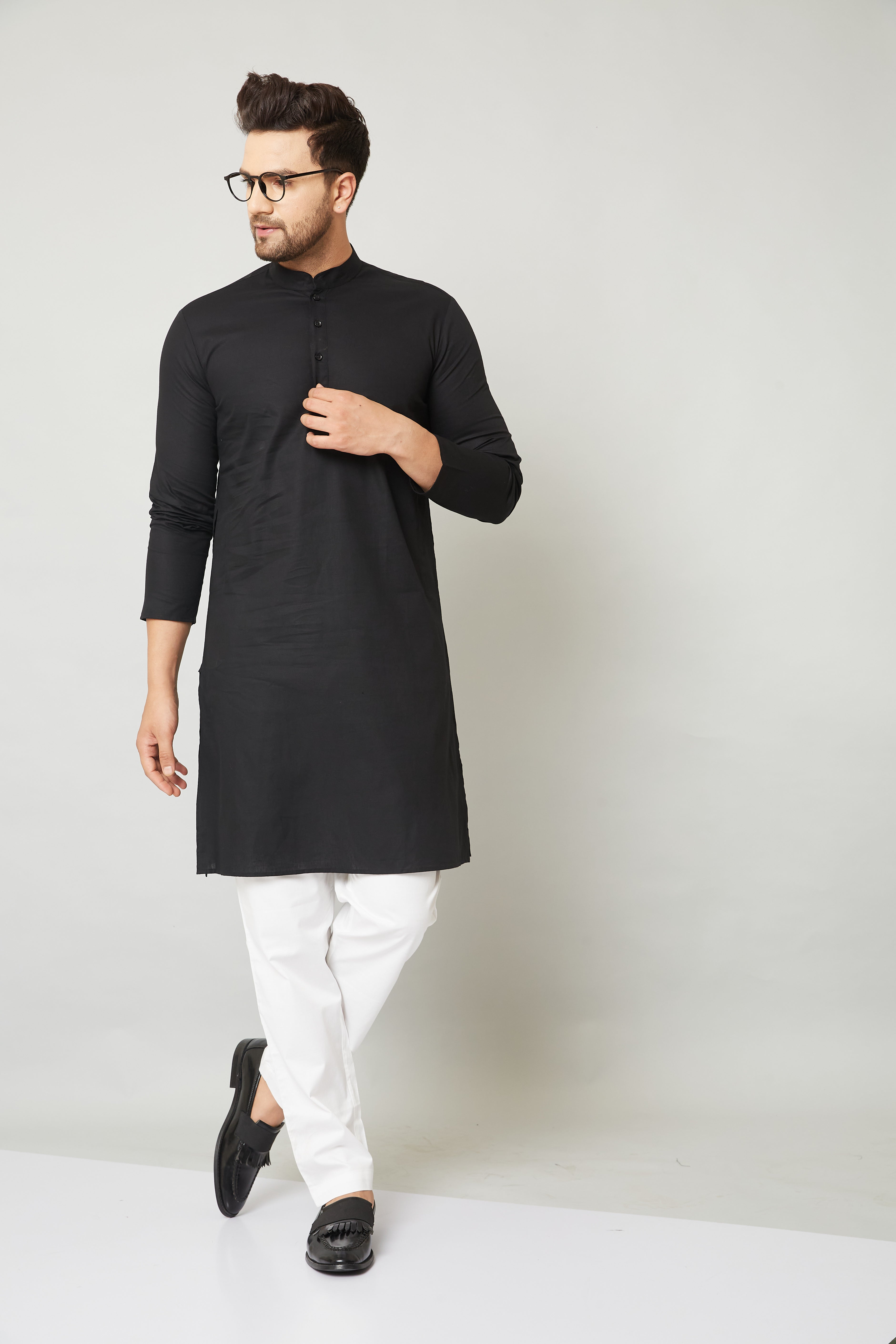 Louis Monarch Men Black Linen Pure Cotton Straight Kurta