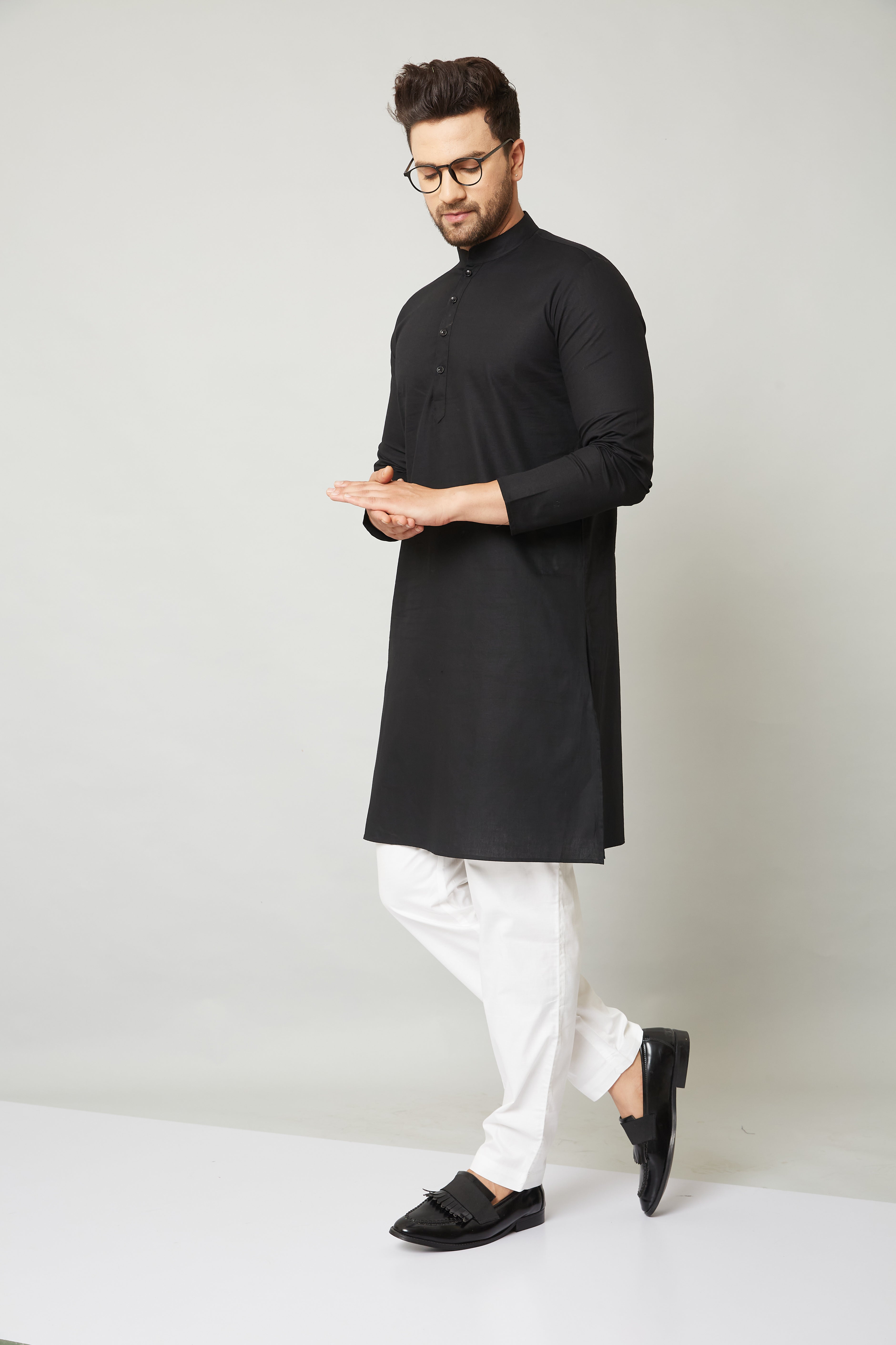 Louis Monarch Men Black Linen Pure Cotton Straight Kurta