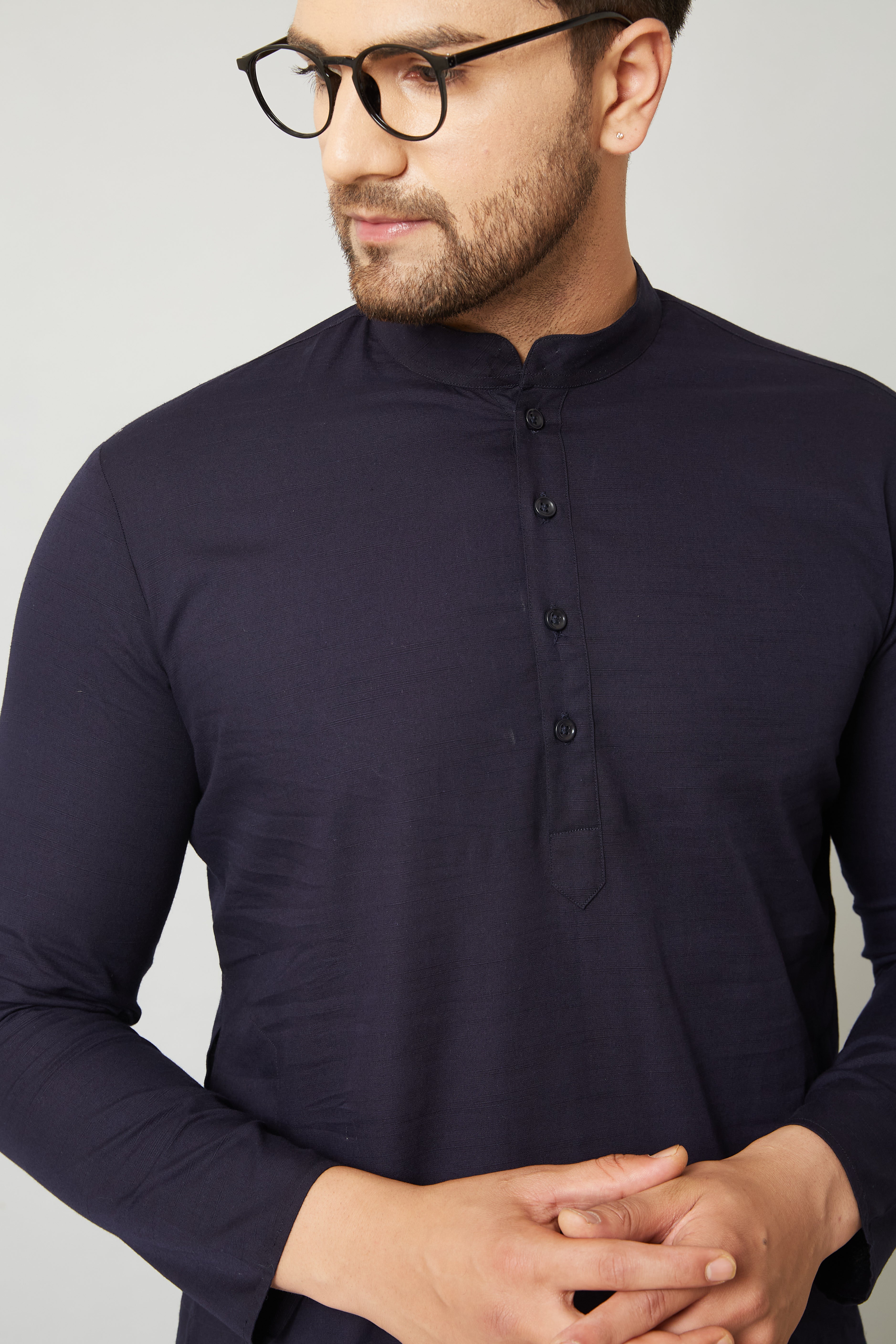 Louis Monarch Men Navy Blue Linen Pure Cotton Straight Kurta