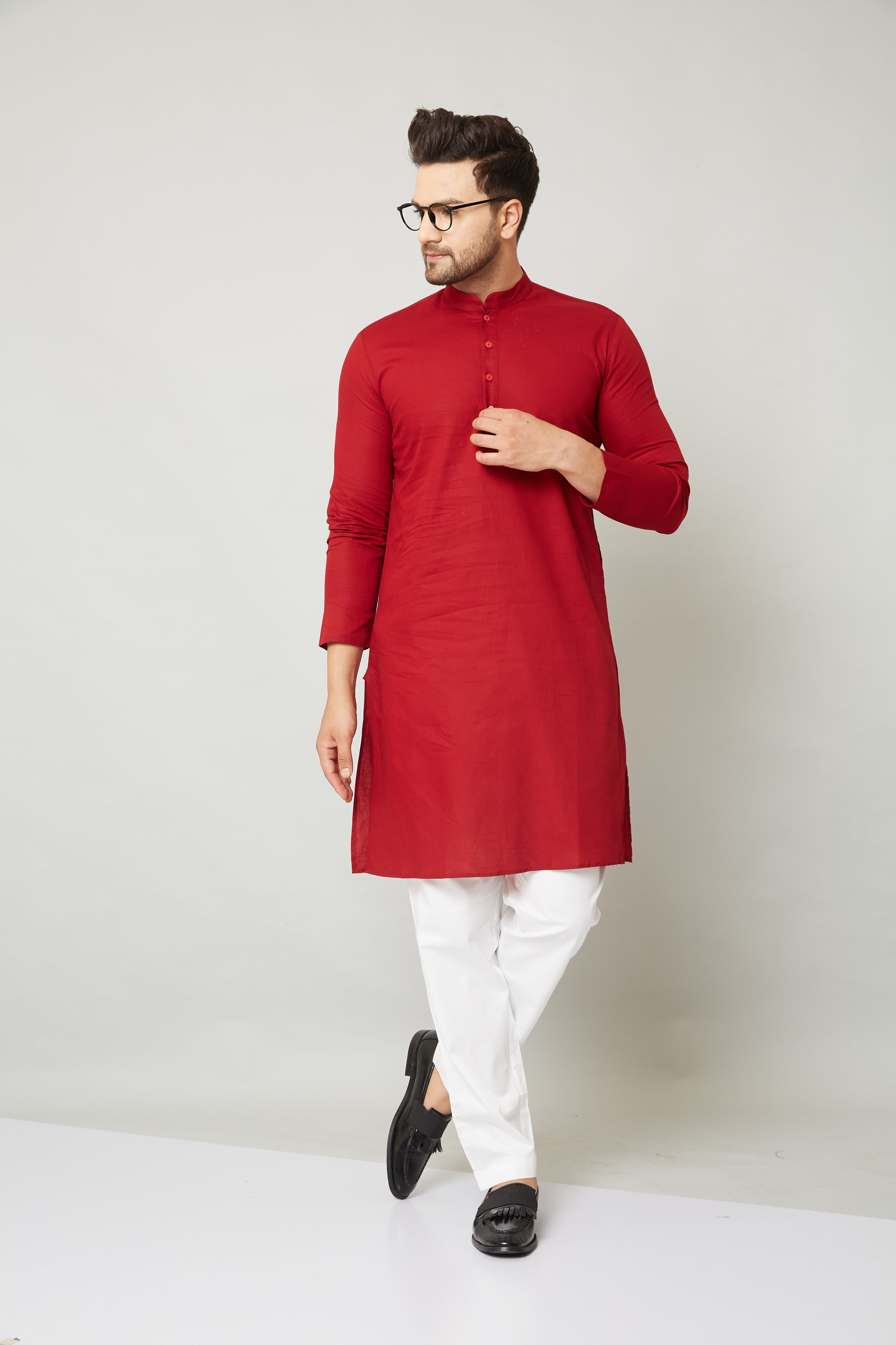 Louis Monarch Men Red Linen Pure Cotton Straight Kurta