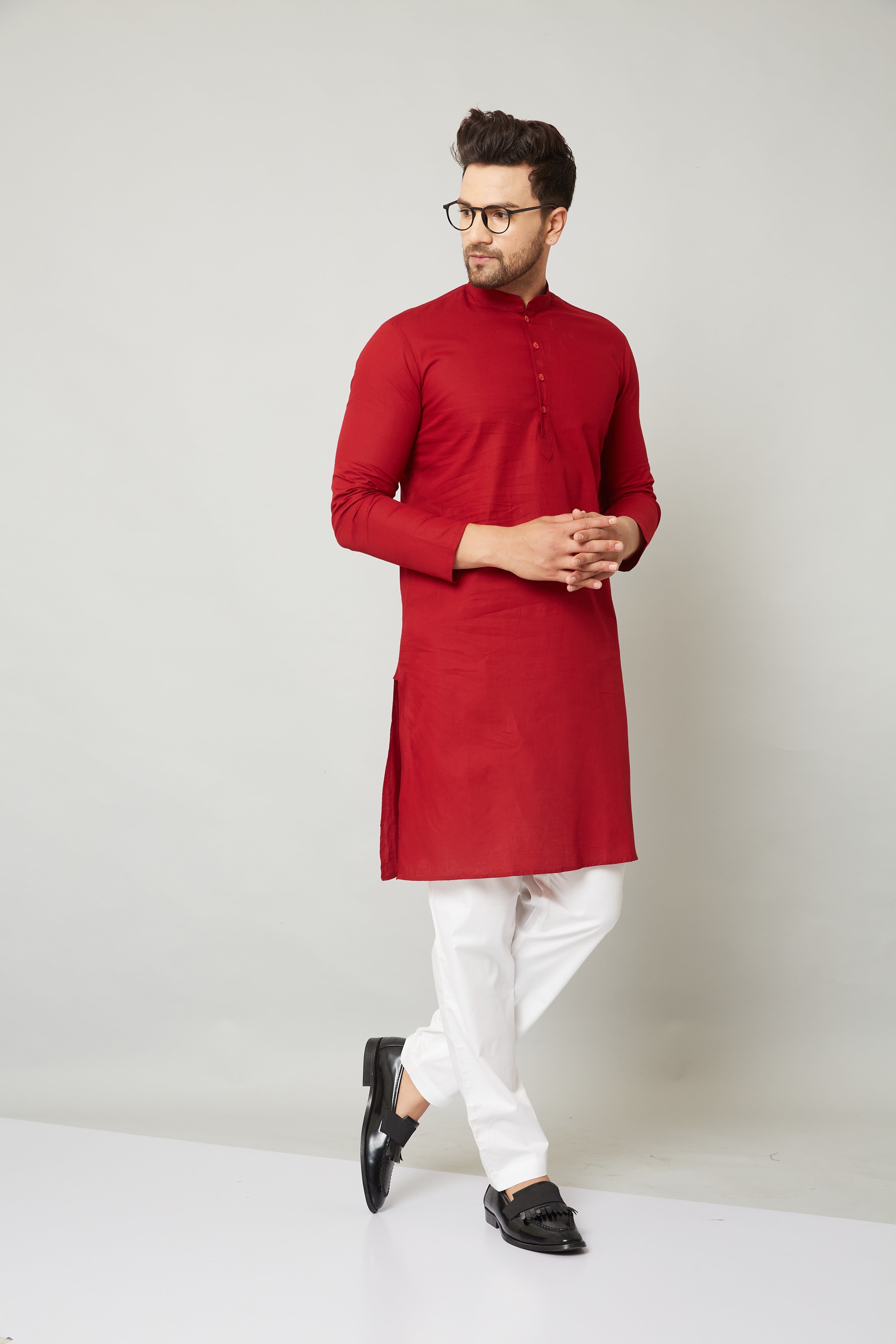 Louis Monarch Men Red Linen Pure Cotton Straight Kurta