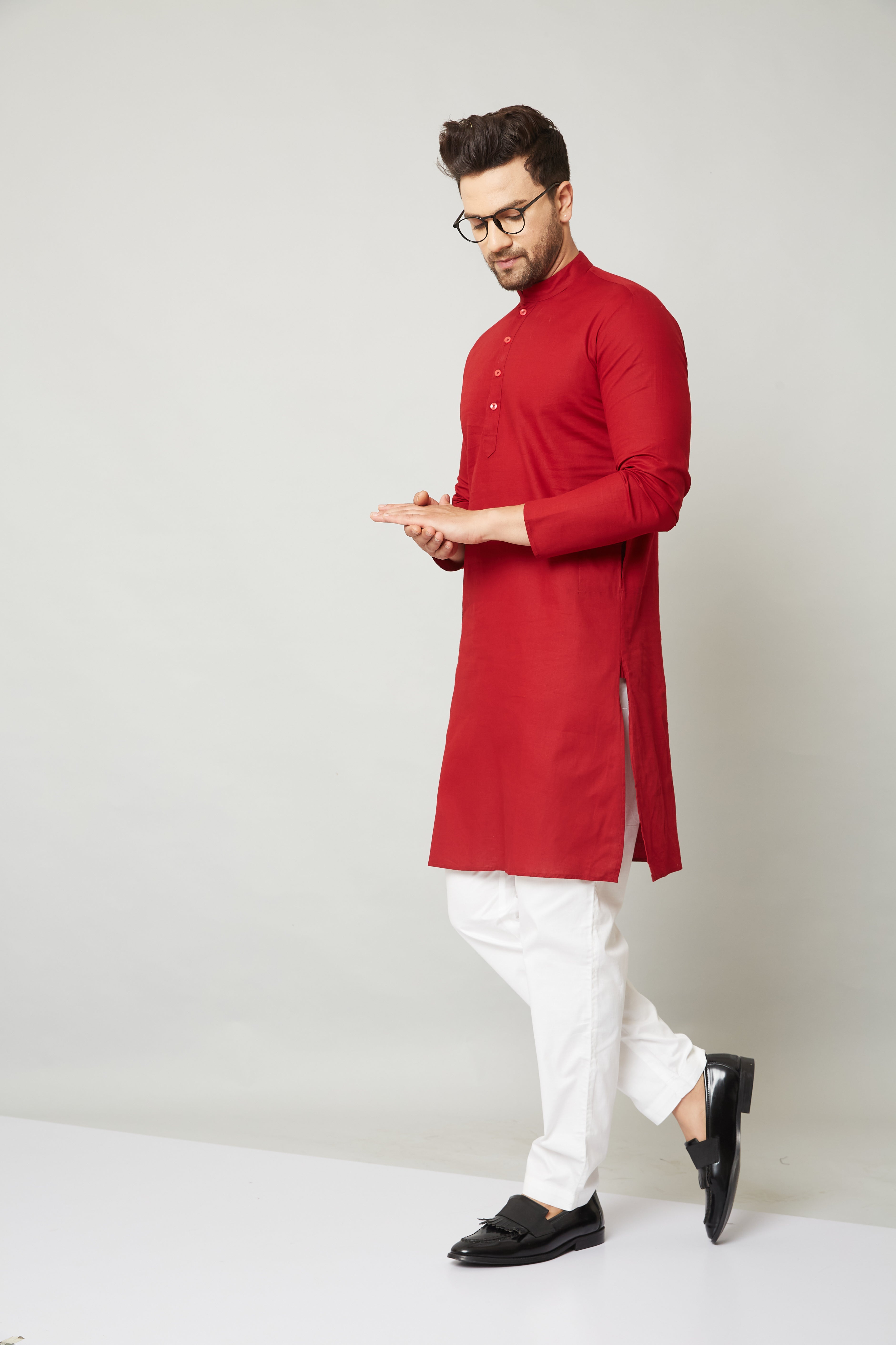 Louis Monarch Men Red Linen Pure Cotton Straight Kurta