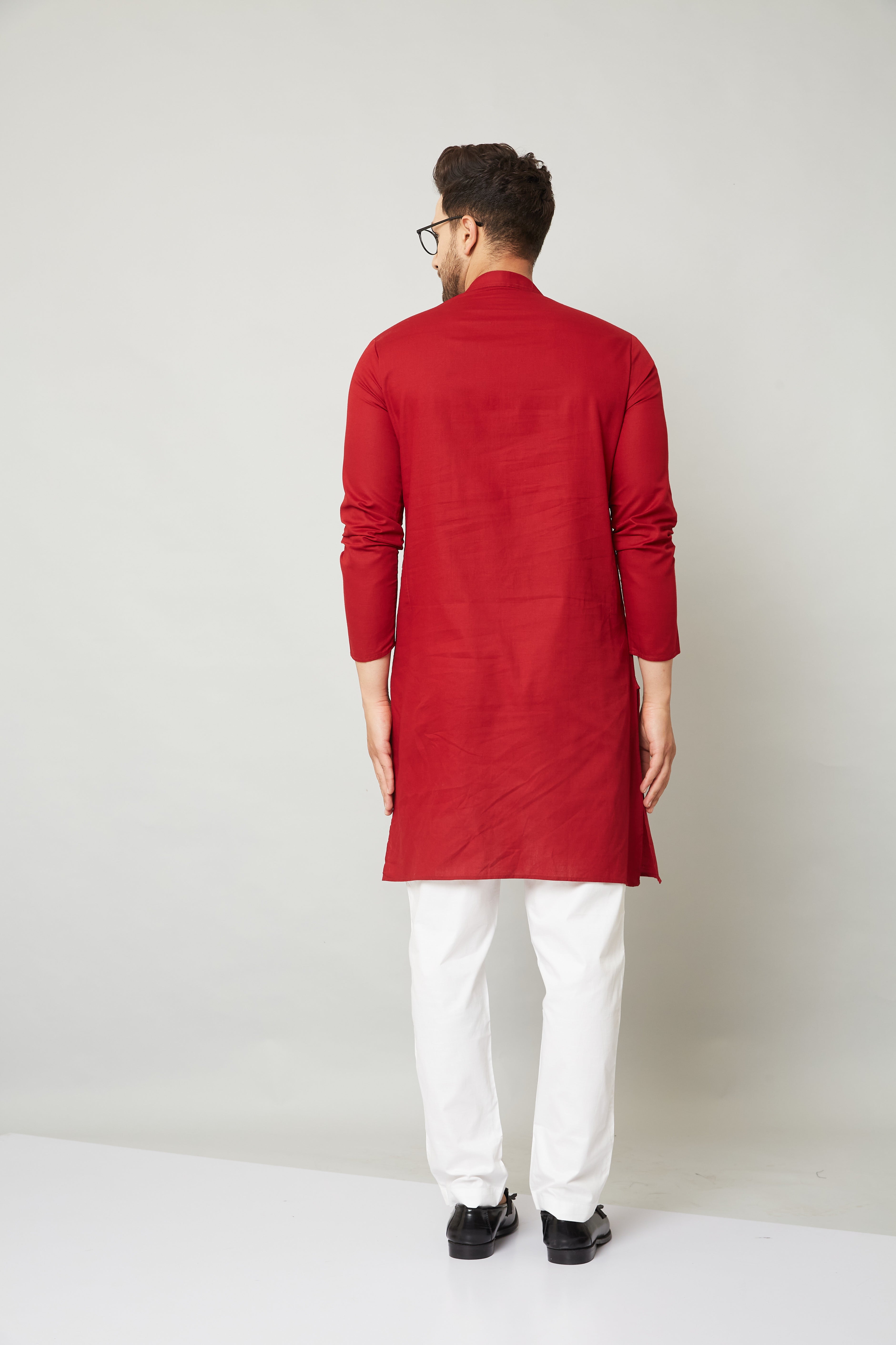 Louis Monarch Men Red Linen Pure Cotton Straight Kurta