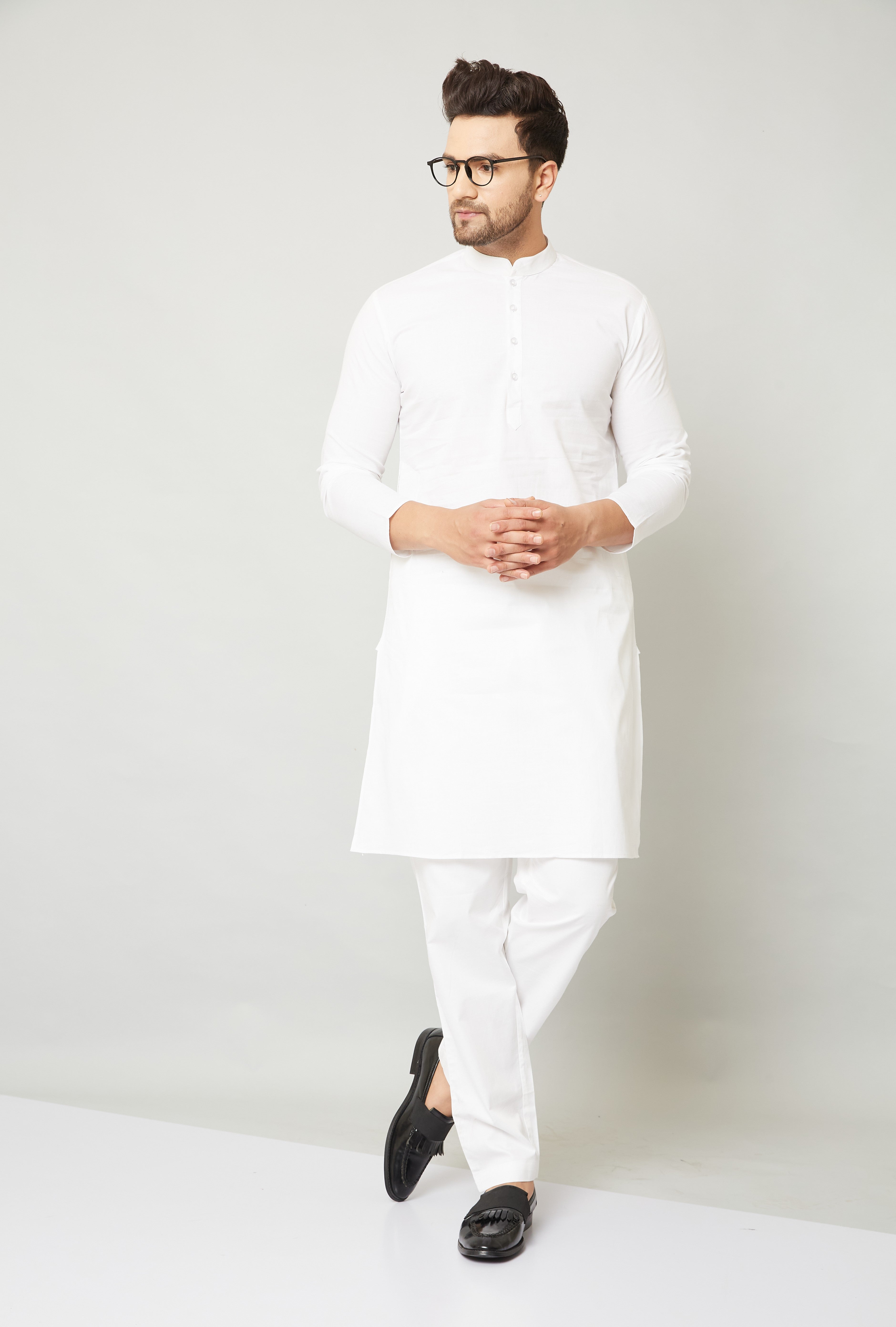 Louis Monarch Men White Linen Pure Cotton Straight Kurta