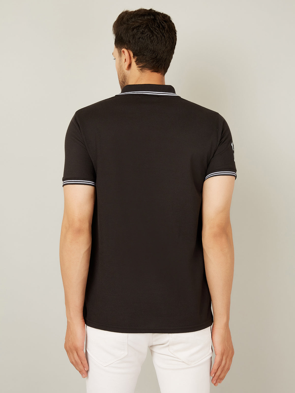 Louis Monarch Men Polo Neck Cotton Blend Black T-Shirt